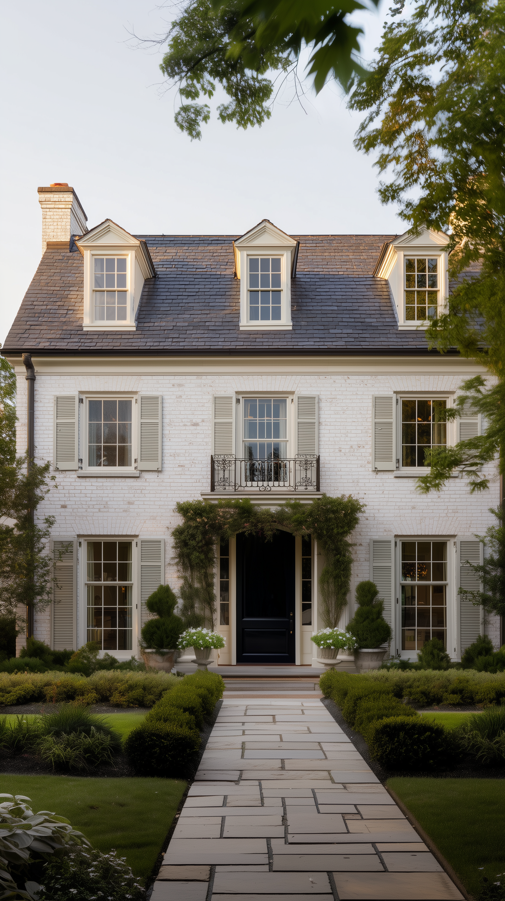 Colonial 3 window brick facade, shutters