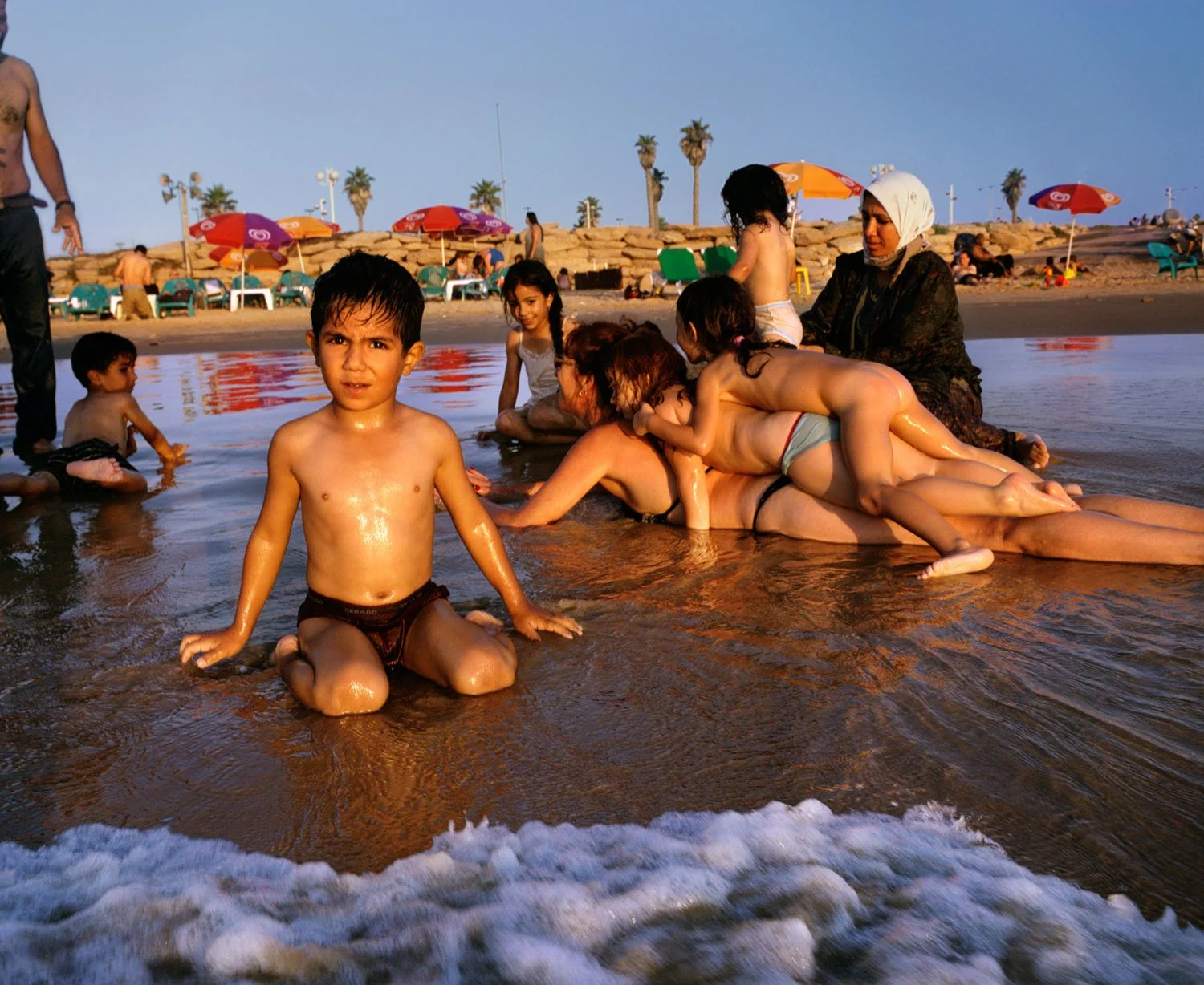 Families on Jaffa Beach, Tel Aviv, August 2003