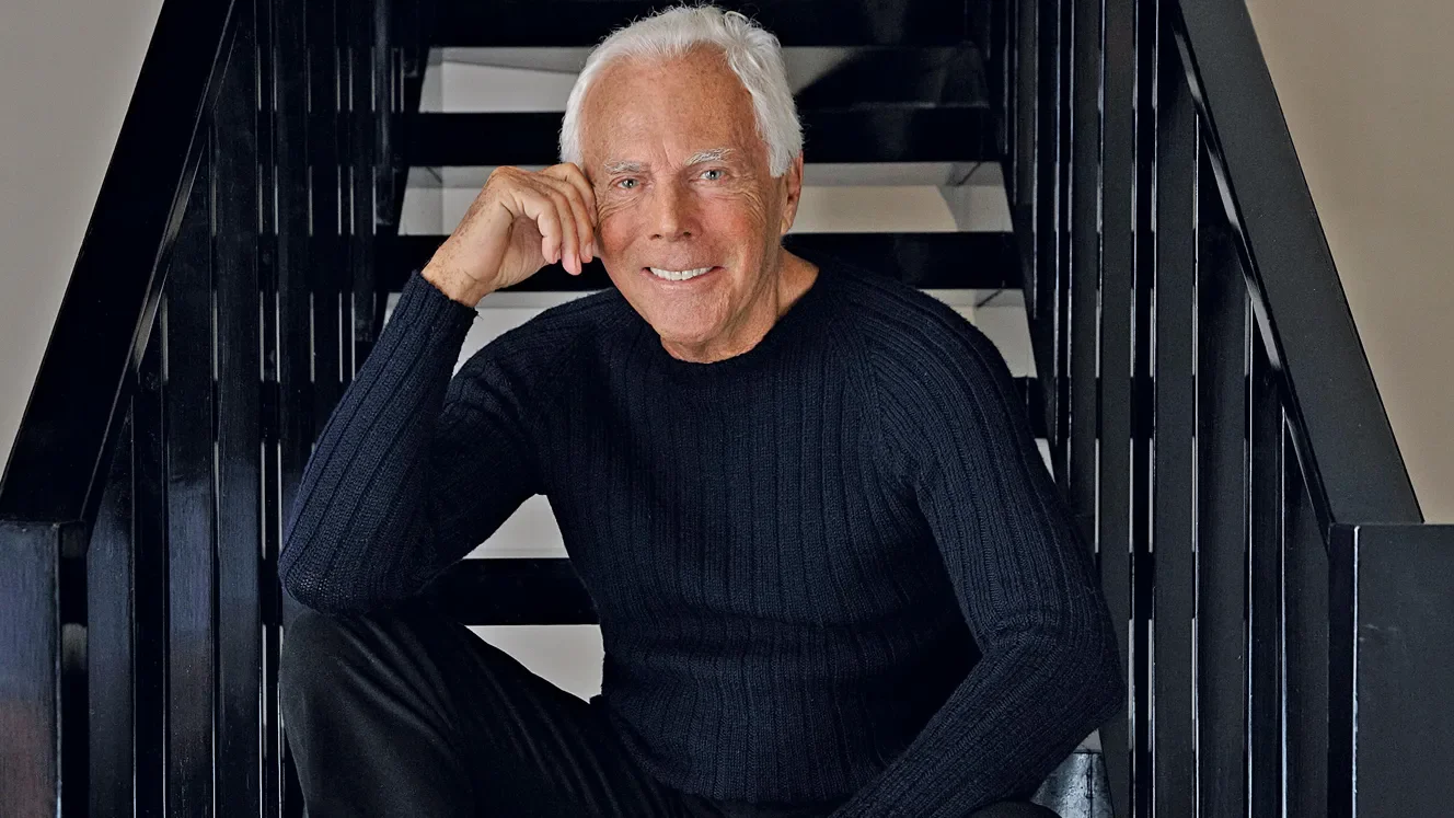 Giorgio Armani retrato actual, diseñador de moda italiano