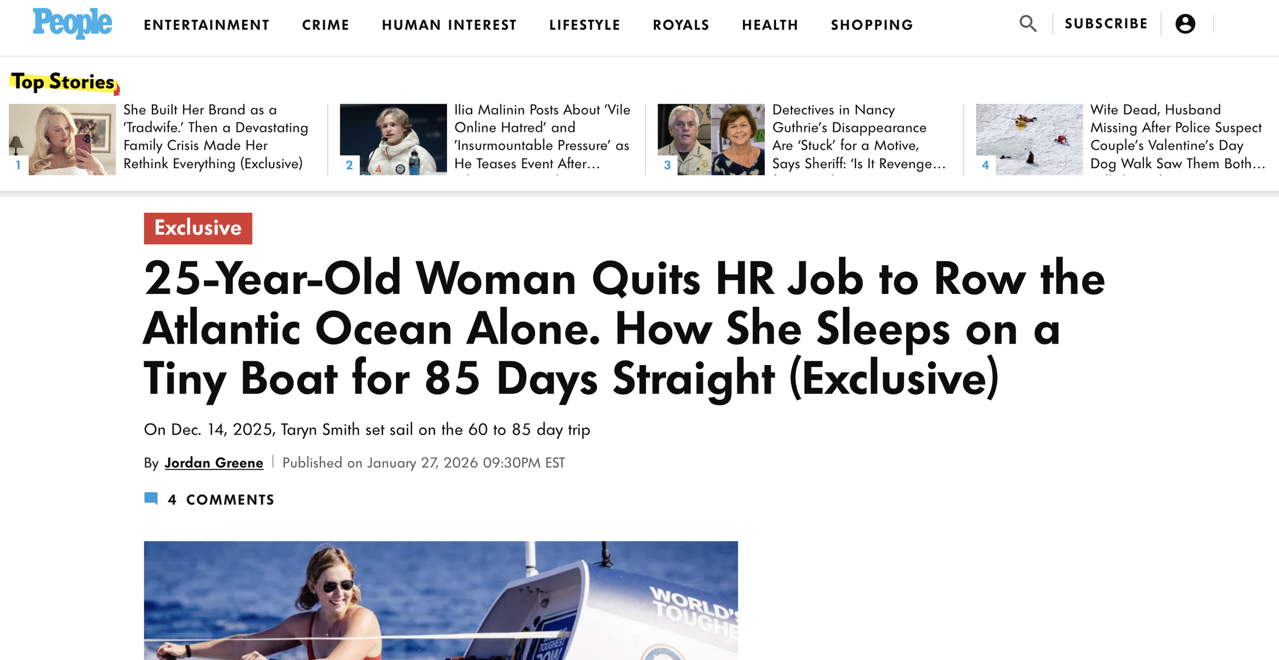 Taryn Smith speaks with People magazine about her solo Atlantic Row
