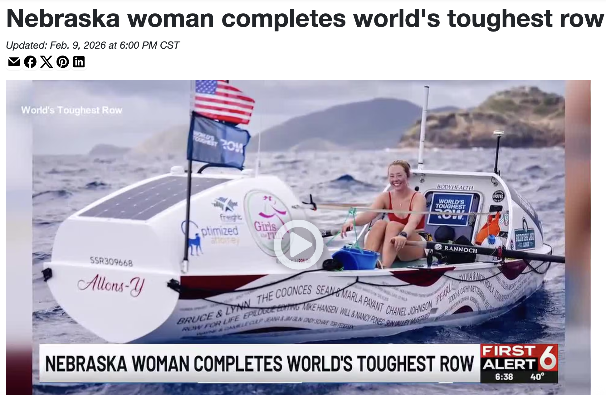 Omaha native Taryn Smith completes World's Toughest Row