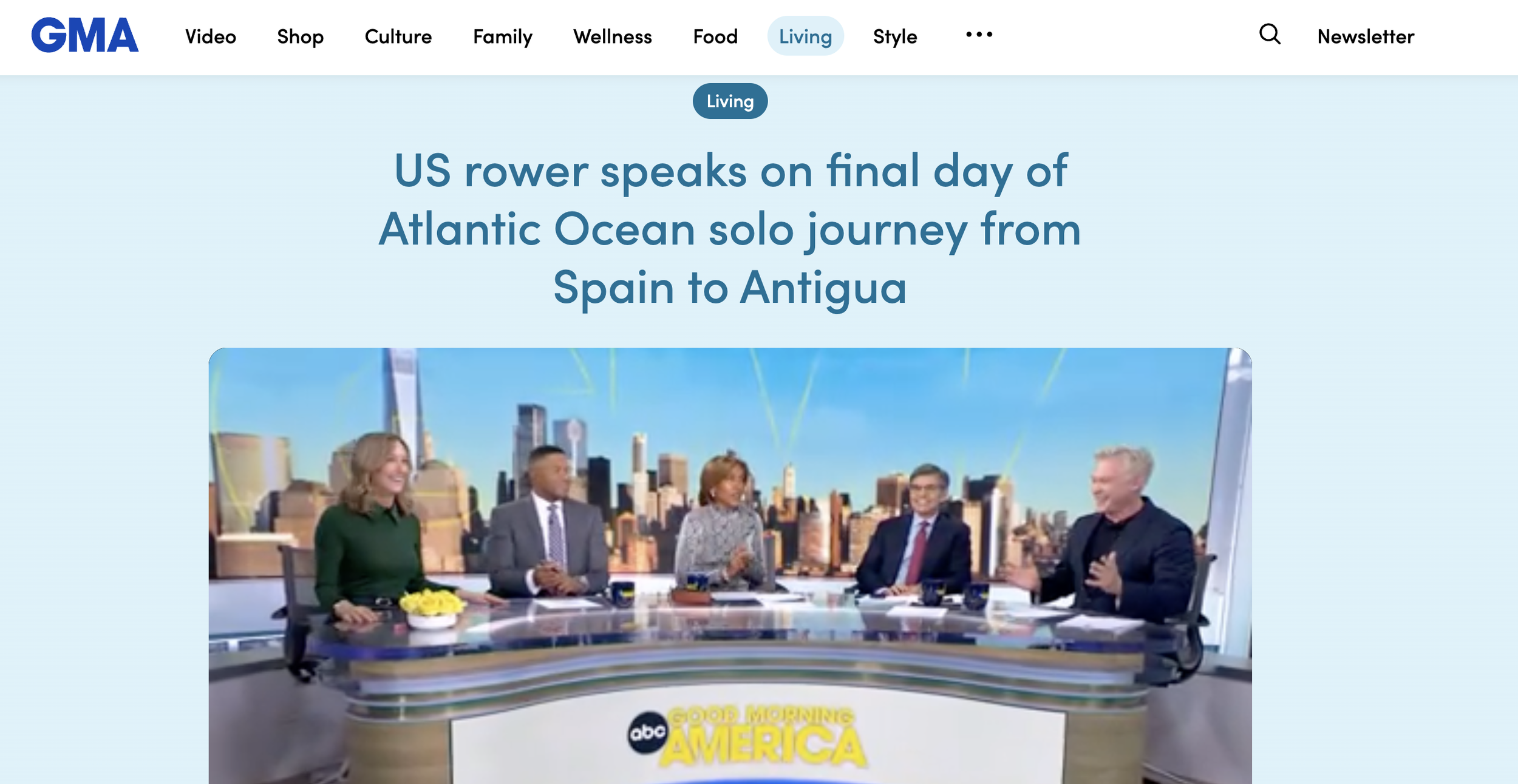 Taryn Smith's message on Good Morning America, the final day of her row across the Atlantic Ocean.