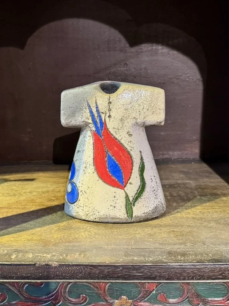 White Handmade Raku Ceramic Caftan with Tulip