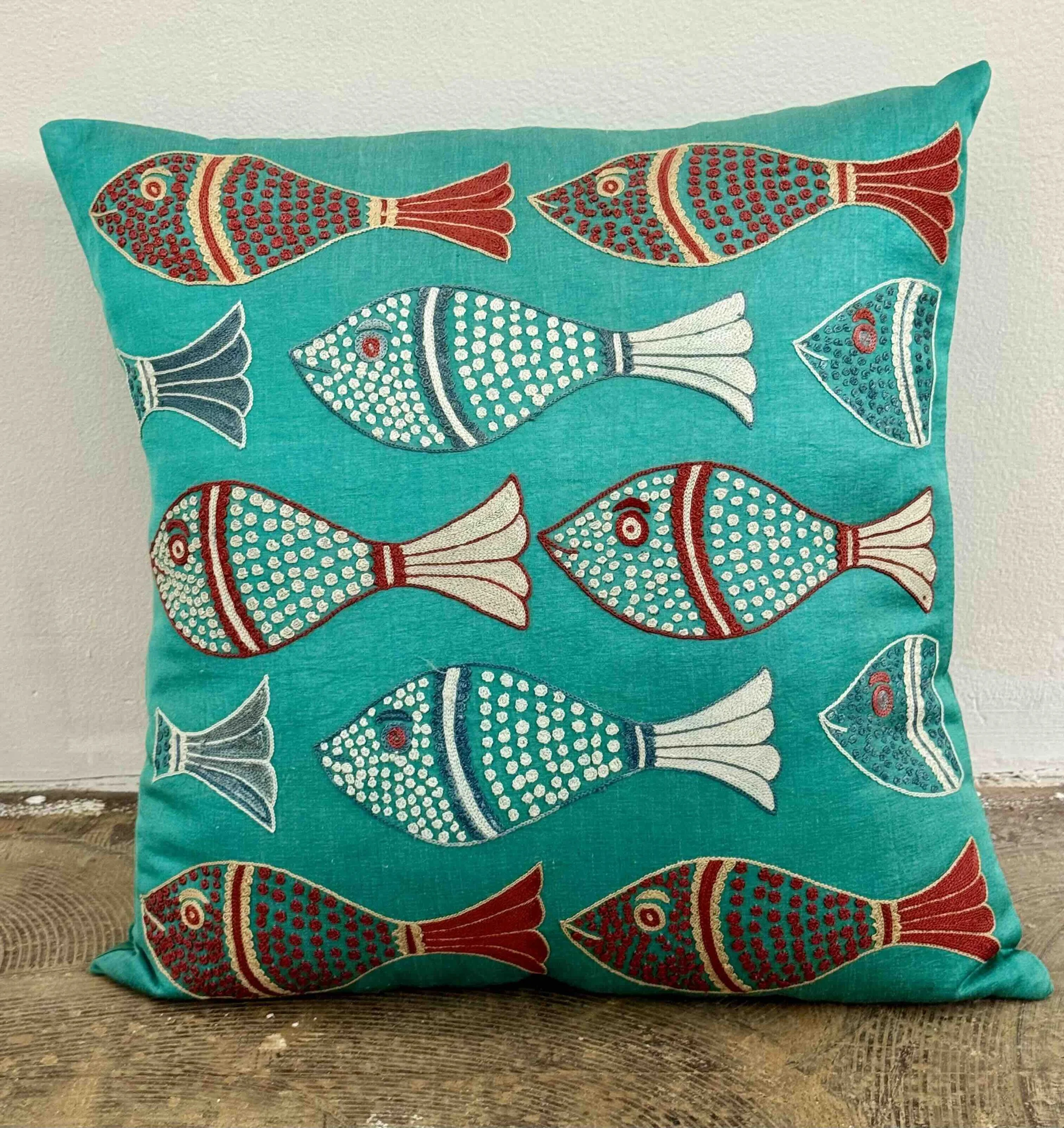 Pillows: Turquoise Fish Suzani