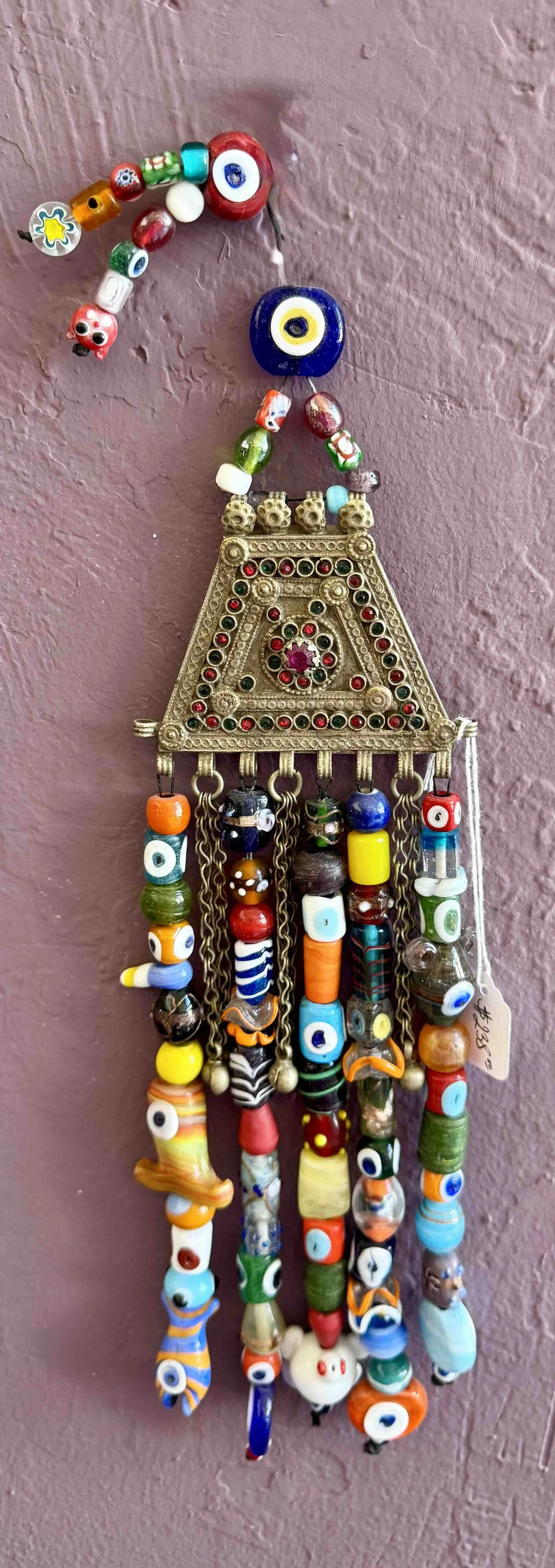 Evil Eye Beaded Wall Hanging with Antique Buckle