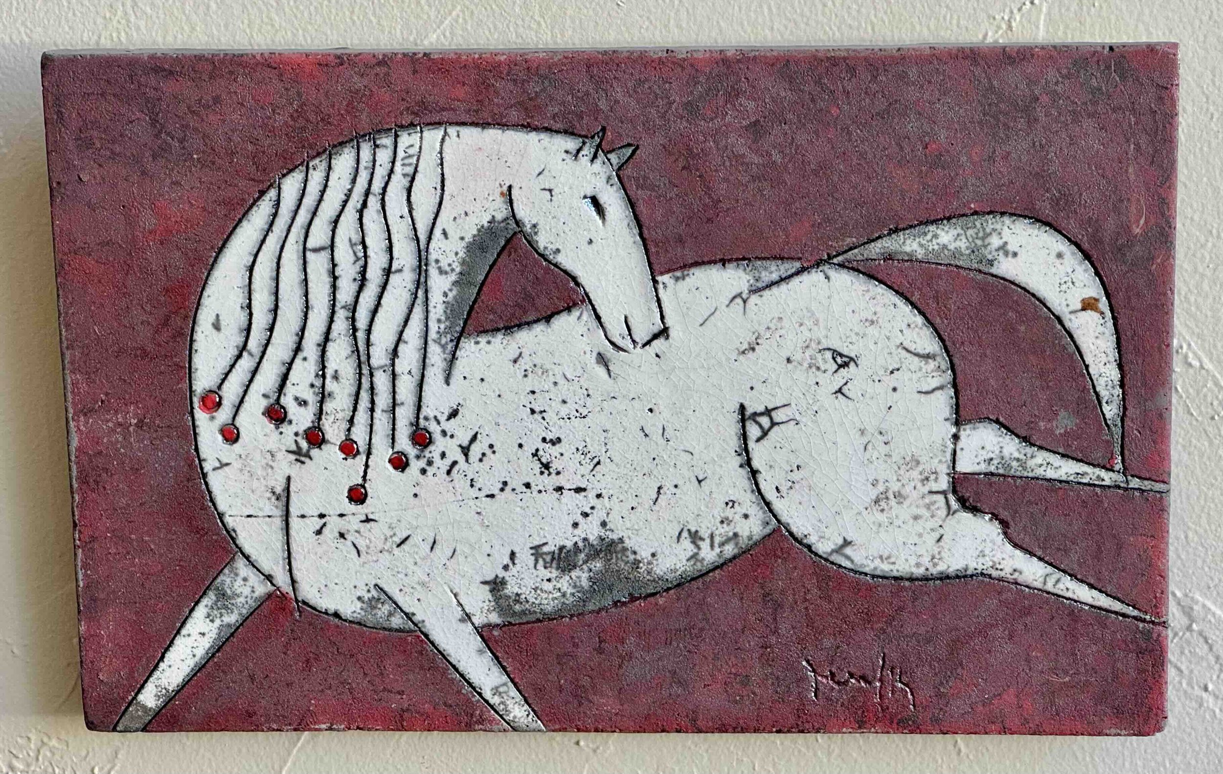 Handmade Raku Ceramic Horse Panel