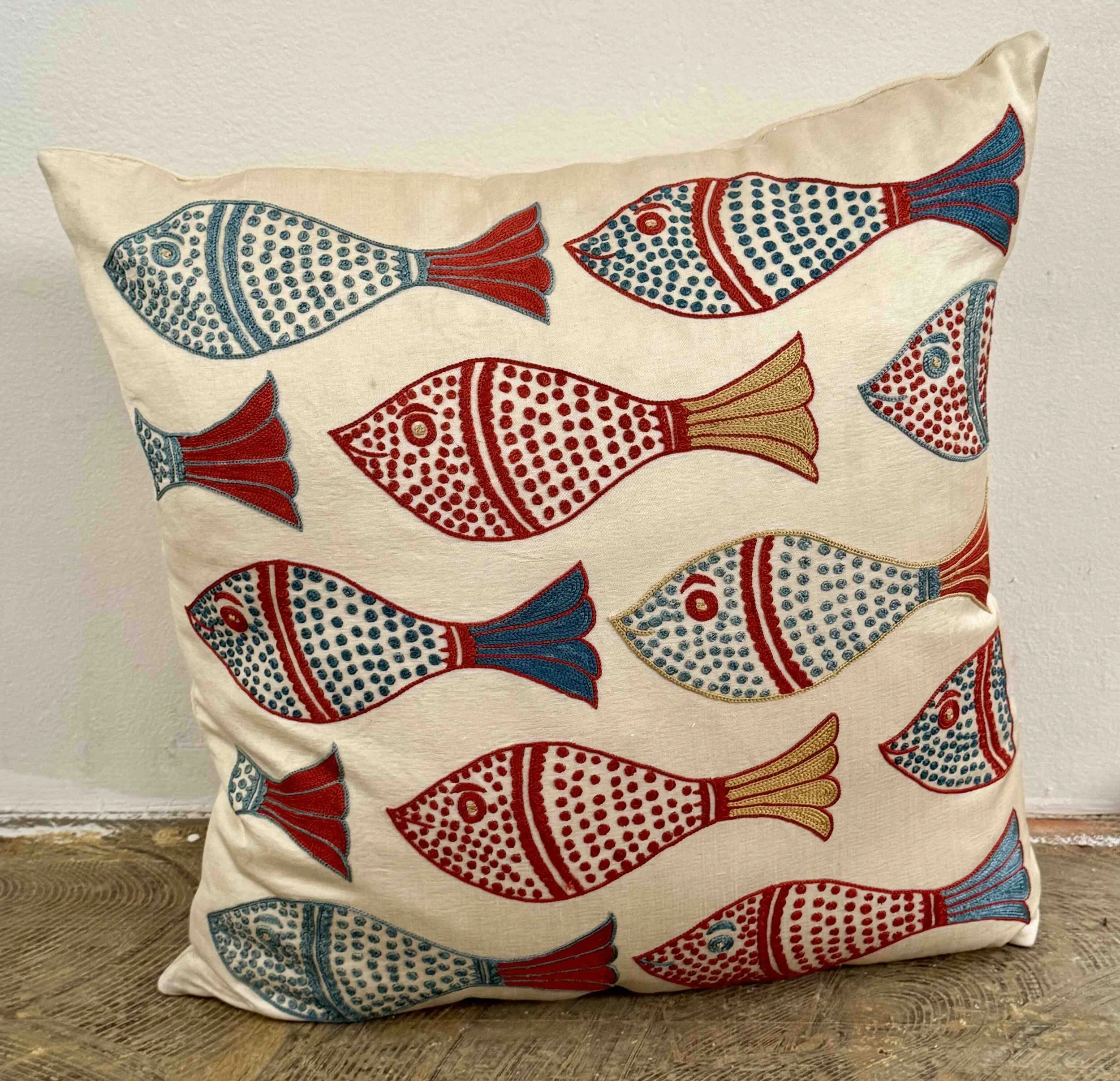 Pillows: White Fish Suzani