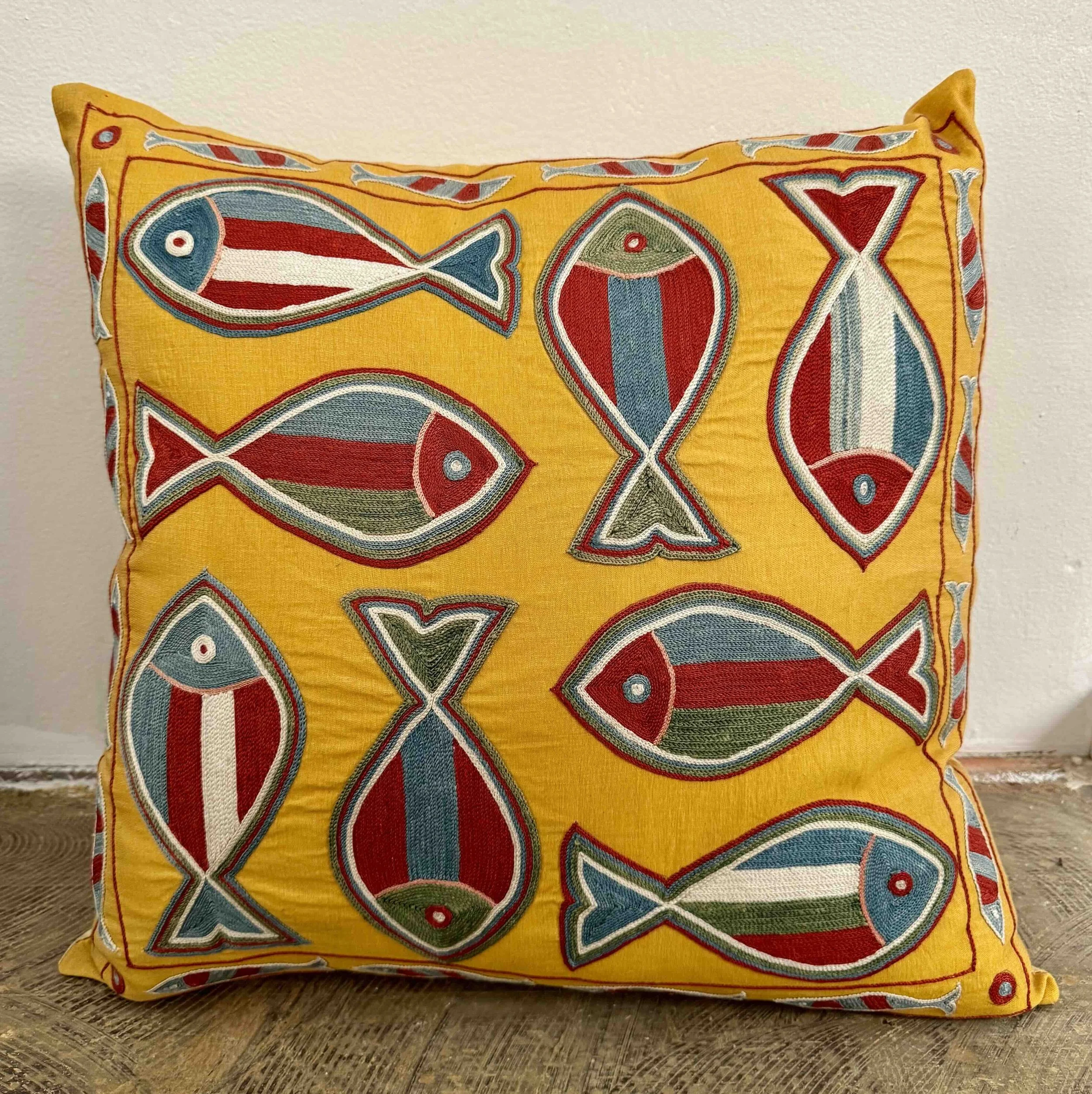 Pillows: Yellow Fish Suzani
