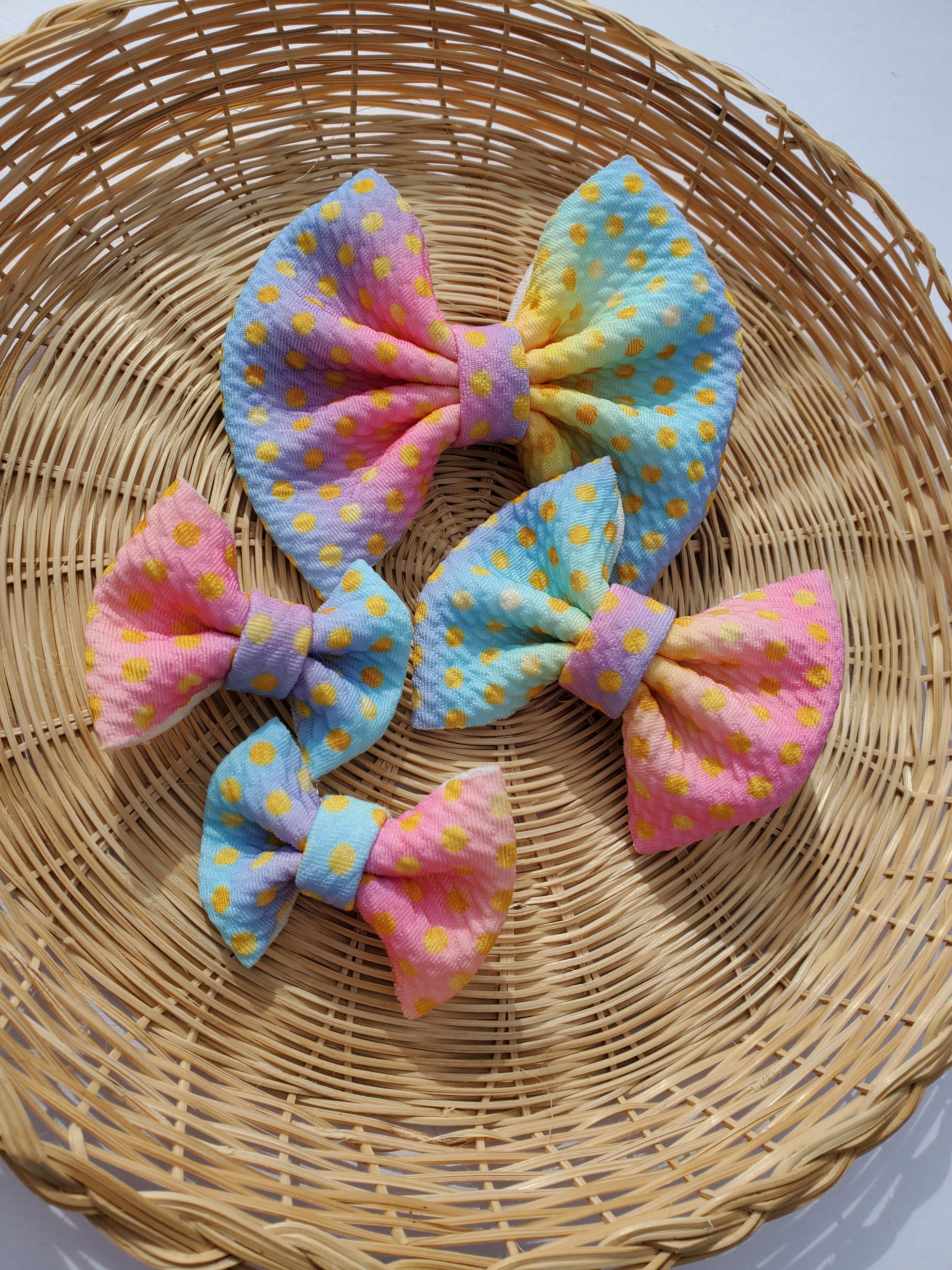 Pastel Rainbow Dots Bow