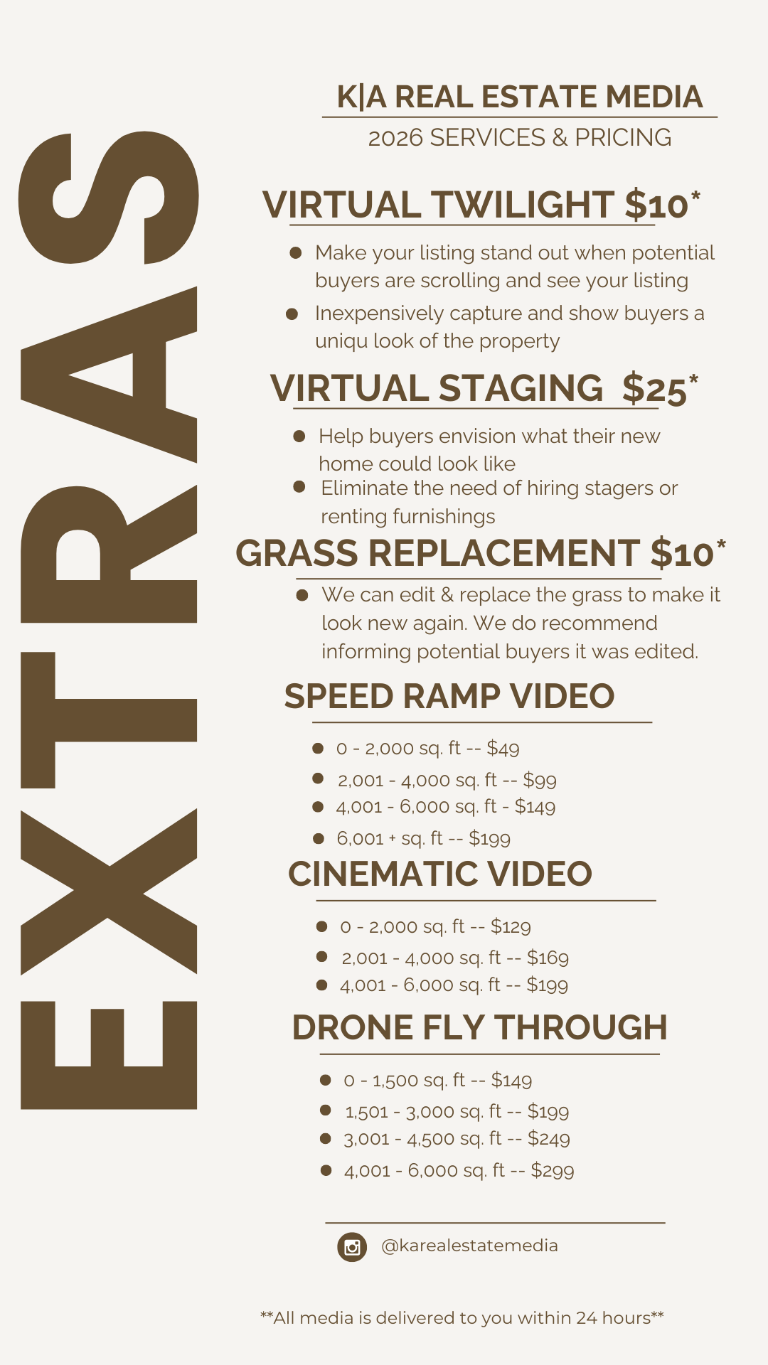 List of extra add on's you can include with your next booking.