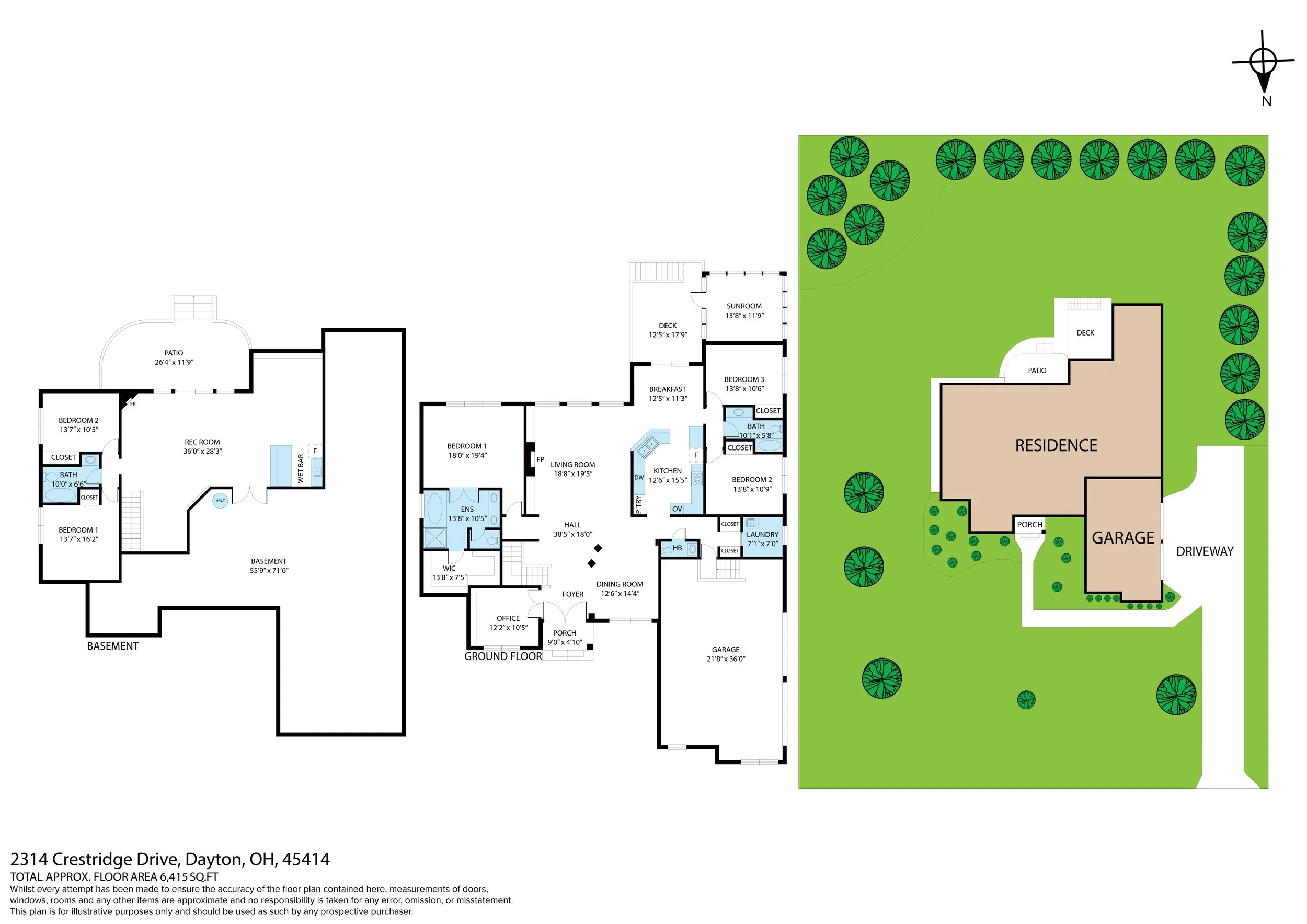 2D floor plan with a site plan of a home in Dayton, Ohio