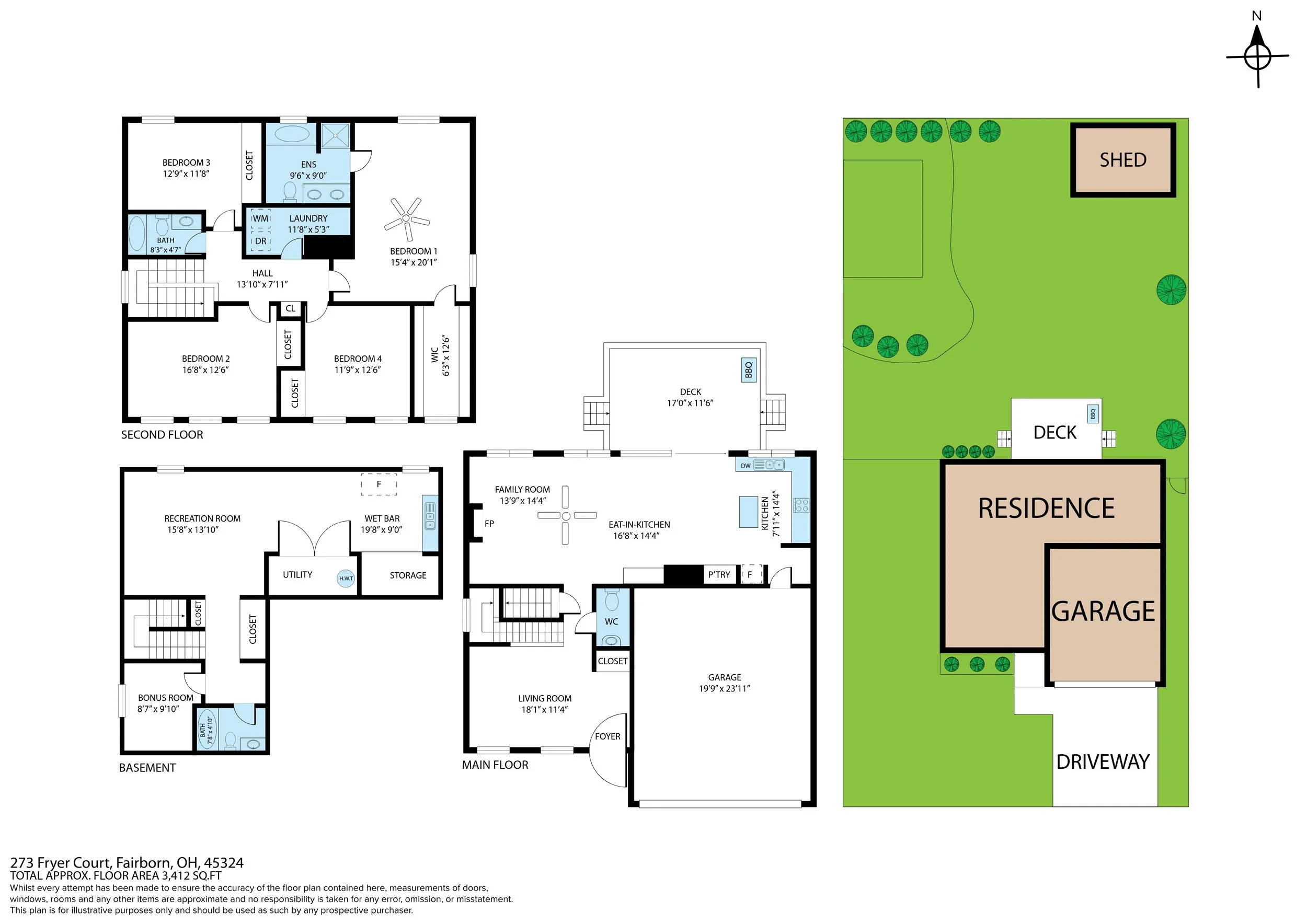 2D floor plan with a site plan of a home in Fairborn, Ohio
