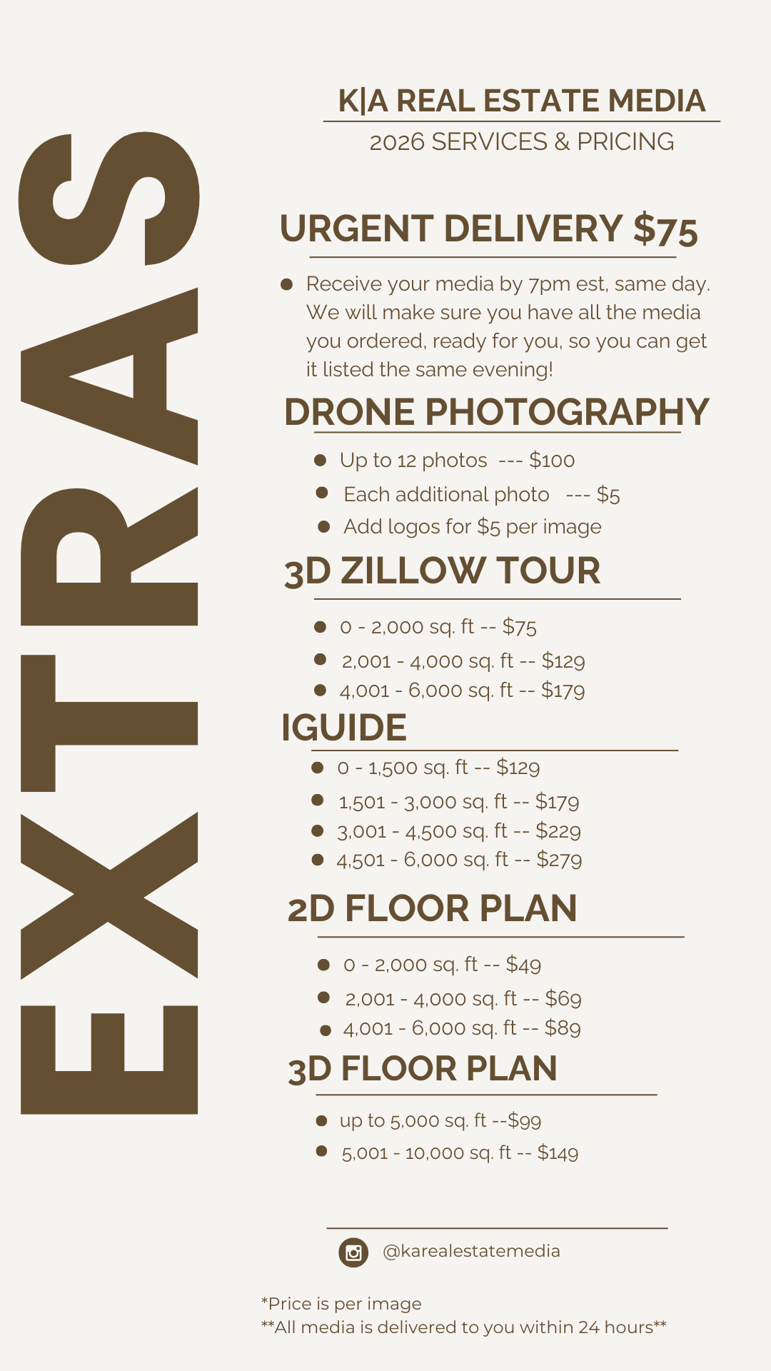 List of extra add on's you can include with your next booking.