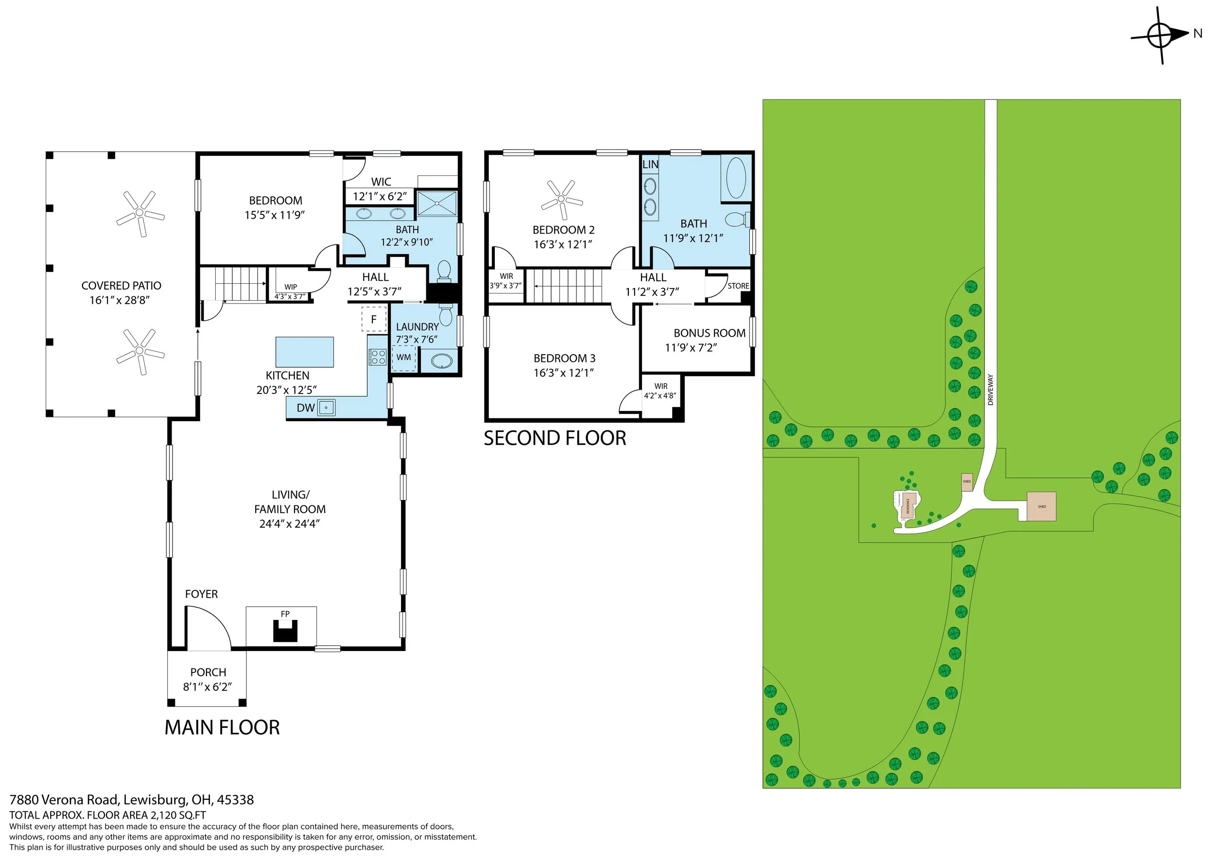 2D floor plan with a site plan of a home in Lewisburg, Ohio