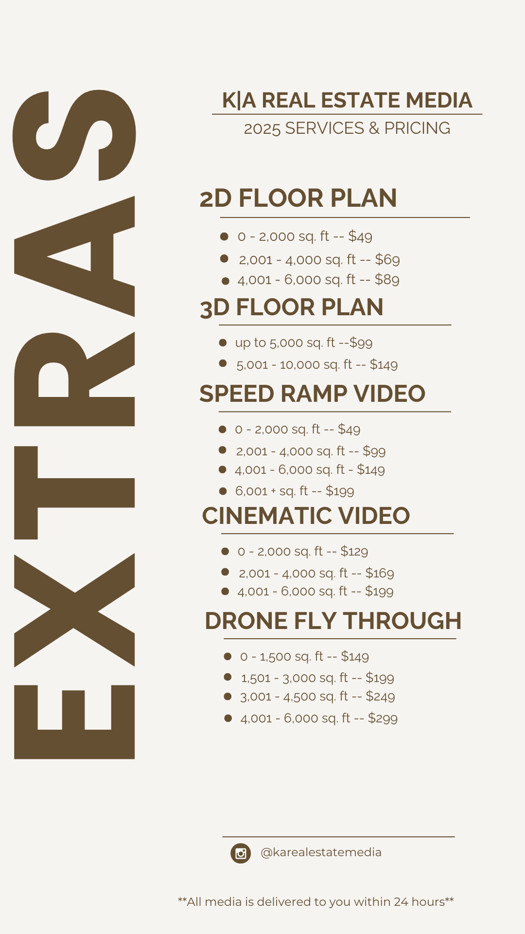 List of extra add on's you can include with your next booking.
