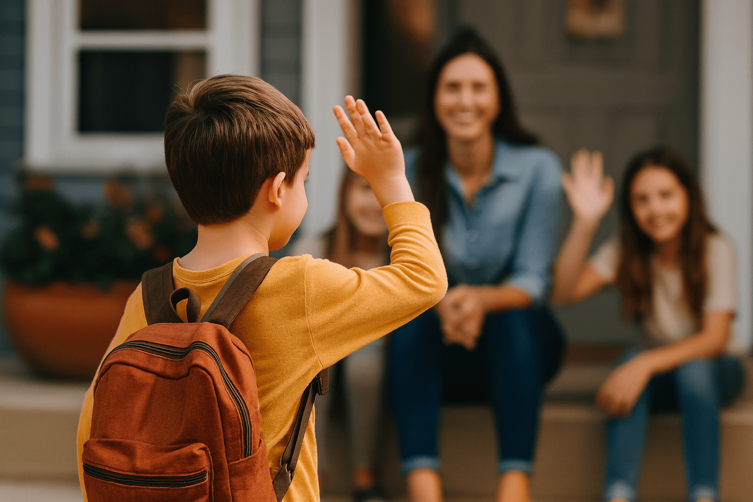 Illustration of a child heading to school, published with Maria’s family story