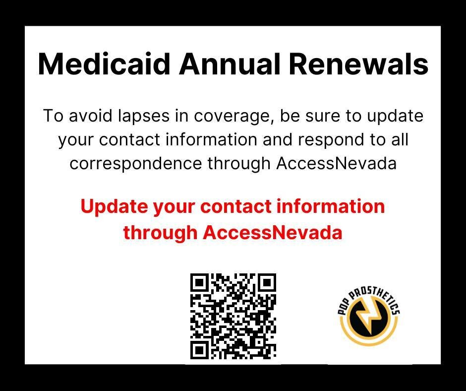 Medicaid has restarted annual renewals.  Visit AccessNevada to update your contact information.  https://bit.ly/41thMyg