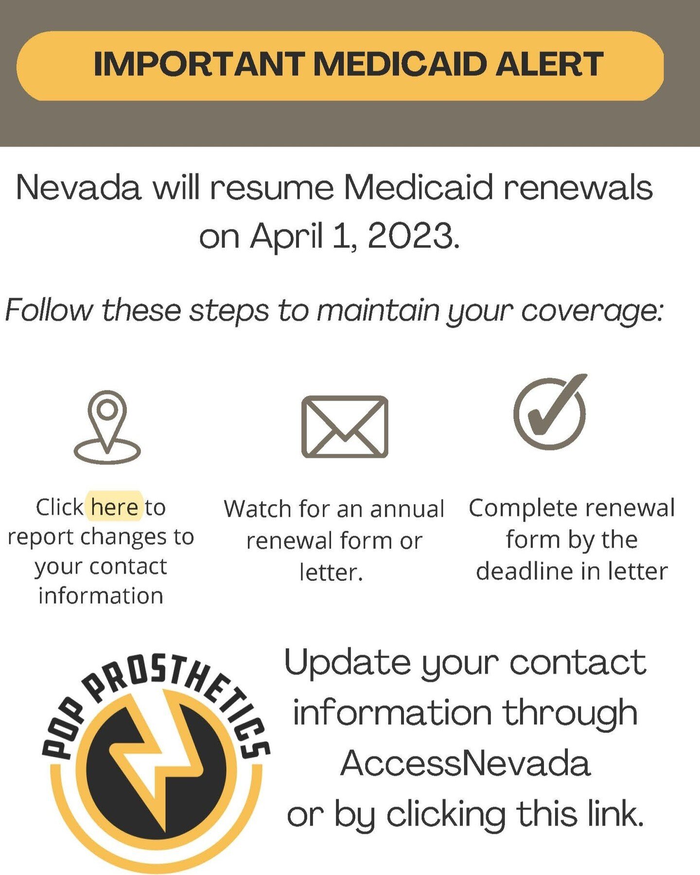Medicaid annual renewals have resumed.  Be sure to update your contact information and respond to all correspondence to avoid lapses in coverage. (link in profile)⠀
⠀
https://bit.ly/3AK55ED
