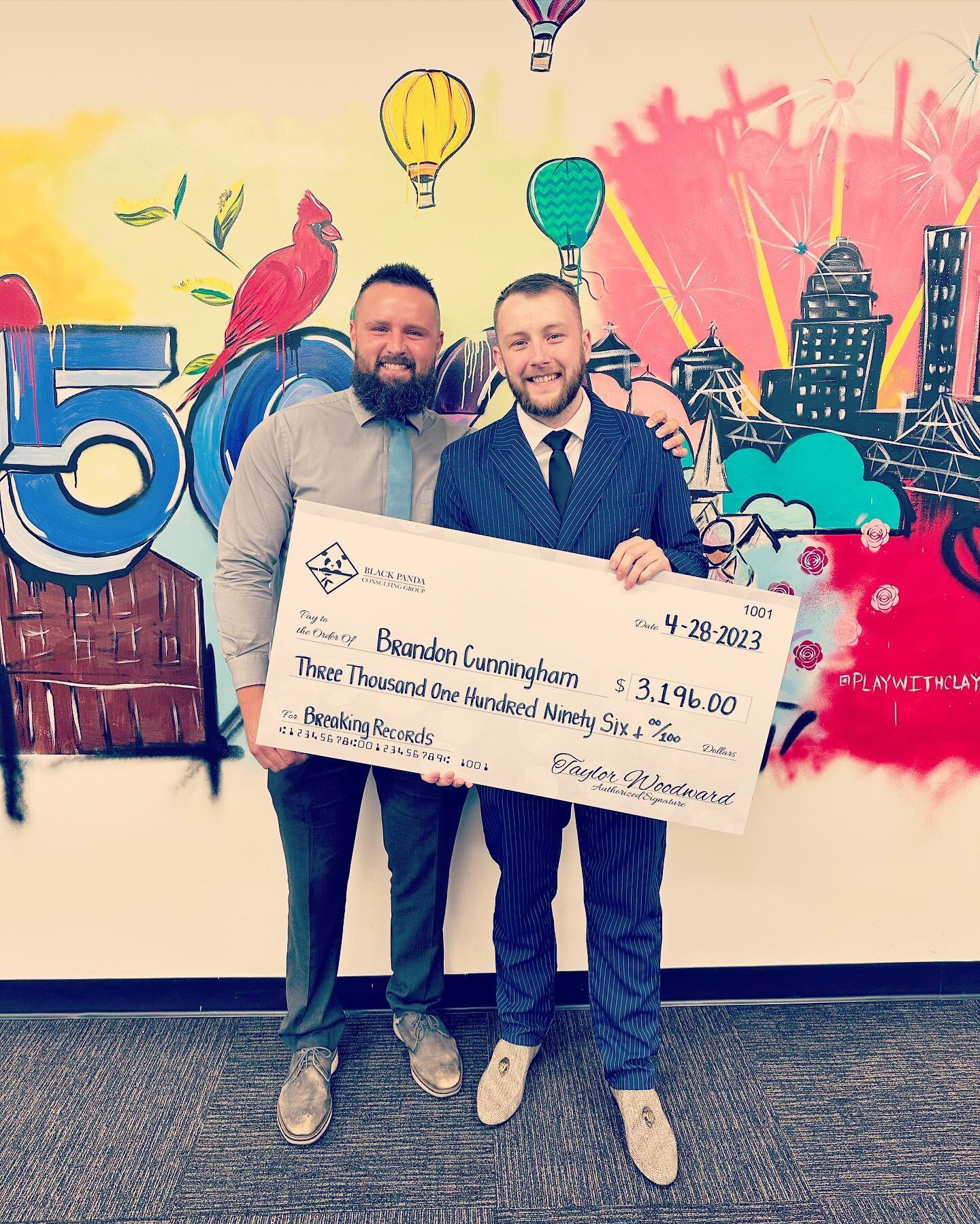 This is what focus and commitment looks like. Congratulations to Brandon for absolutely crushing his goals and breaking records! #Work #HardlyWork #BlackPanda #BigCheck #Commitment #Hustle