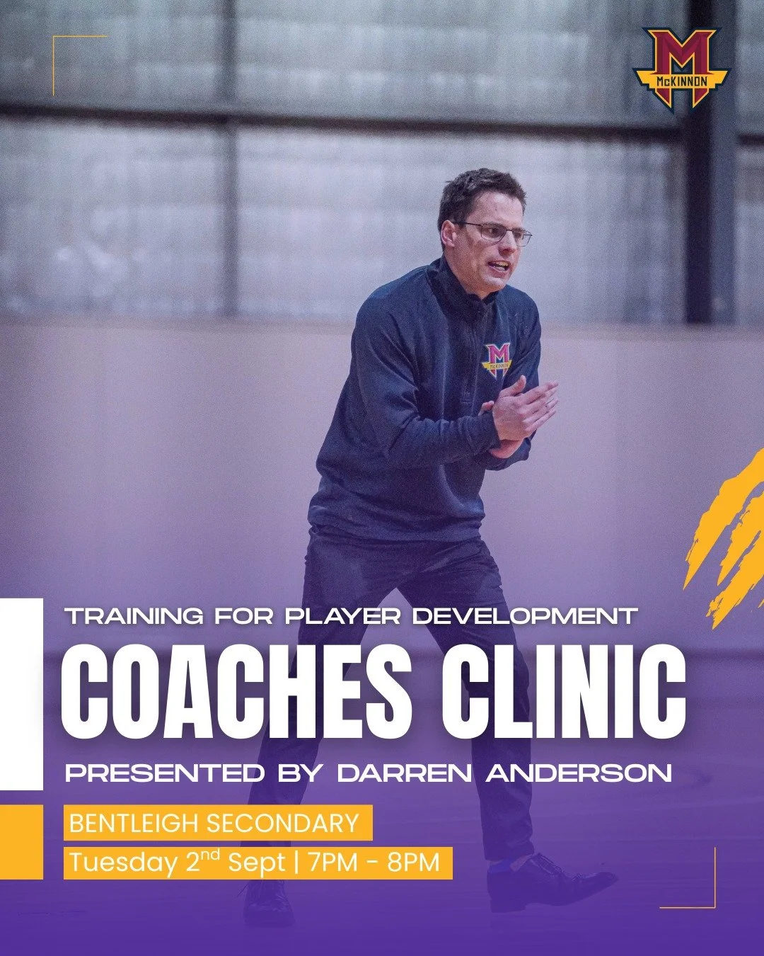 Take your coaching to the next level!

Don&rsquo;t miss our Coaches Clinic with McKinnon Basketball Associations Director of Coaching, Darren Anderson 🏀 
A session focused on training for player development!
&bull; Training Standards &amp; Points of