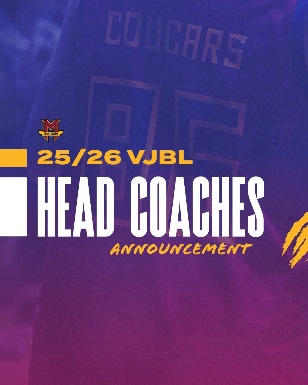 VJBL COACHES ANNOUNCED 
Huge congrats to our incredible coaches who&rsquo;ve been selected to lead the charge in our high-performing VJBL program for the 2026 season! 🙌🔥

#CougarPride #VJBL2026