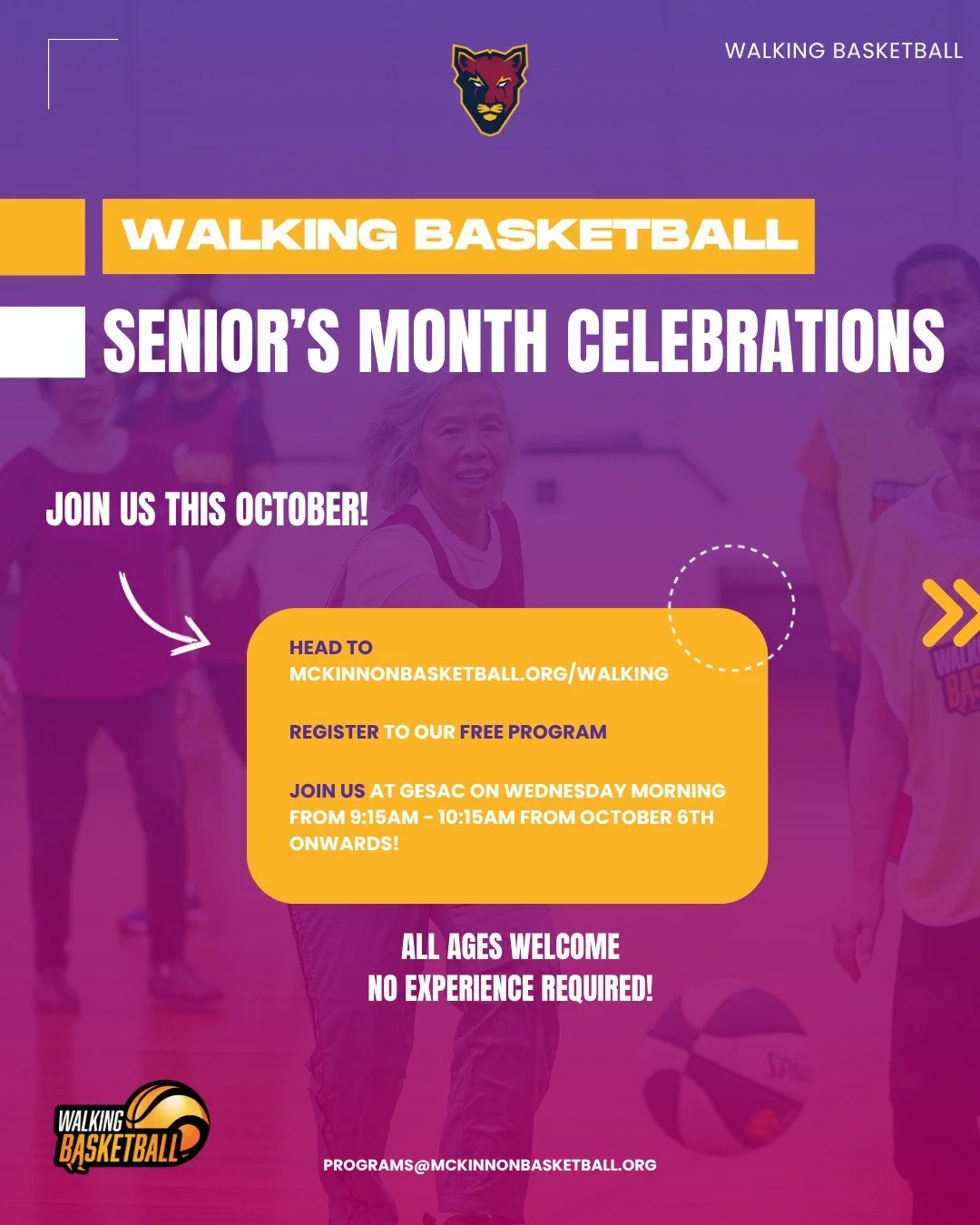 🎉 Celebrate Seniors Month with us at McKinnon Basketball! 🏀

Each Wednesday in October as a part of Senior&rsquo;s Month, we're turning up the fun at GESAC from 9:15am&ndash;10:15am with extra activations for our Walking Basketball sessions!

✅ Gen