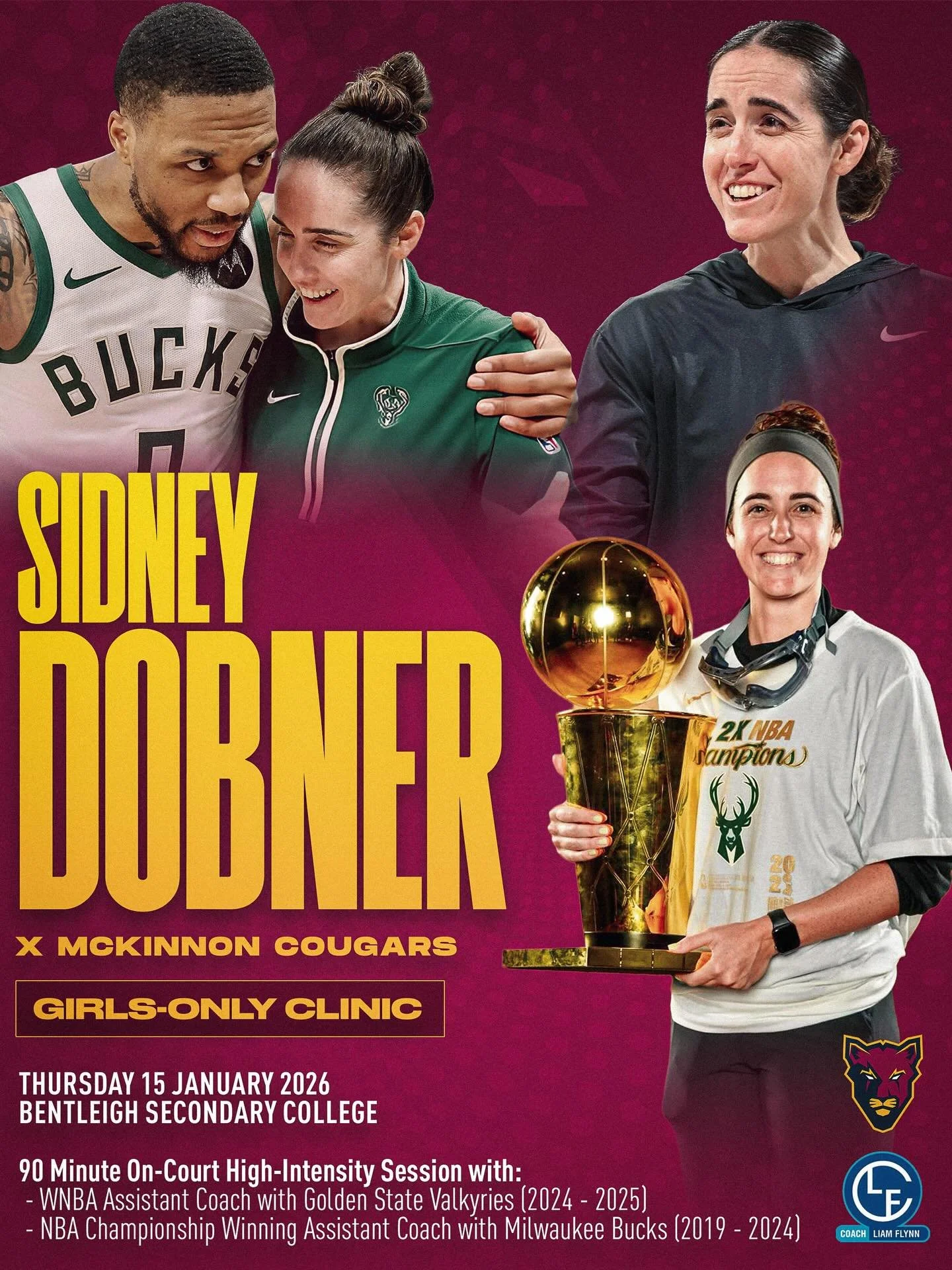 🔥 GIRLS-ONLY CLINIC 🔥 

NBA-Champion &amp; WNBA coach Sidney Dobner is coming to McKinnon these Summer Holidays for a world-class development session for female athletes 🐆🏀 High-intensity training, elite feedback, Q&amp;A insights &amp; a camp t-