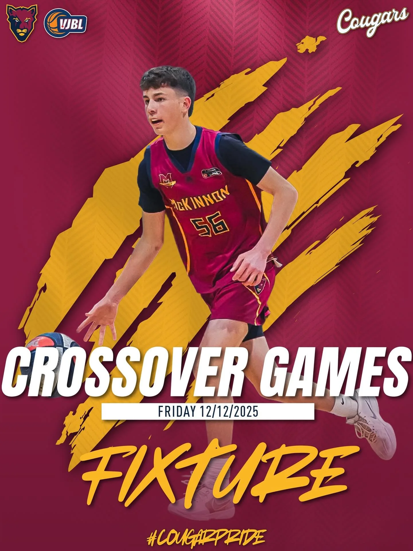 🔥Crossover games are here! Tonight is the last night of VJBL games before the holiday break!

📱 You can also see all the Junior Cougars fixtures on PlayHQ

#CougarPride 🐾