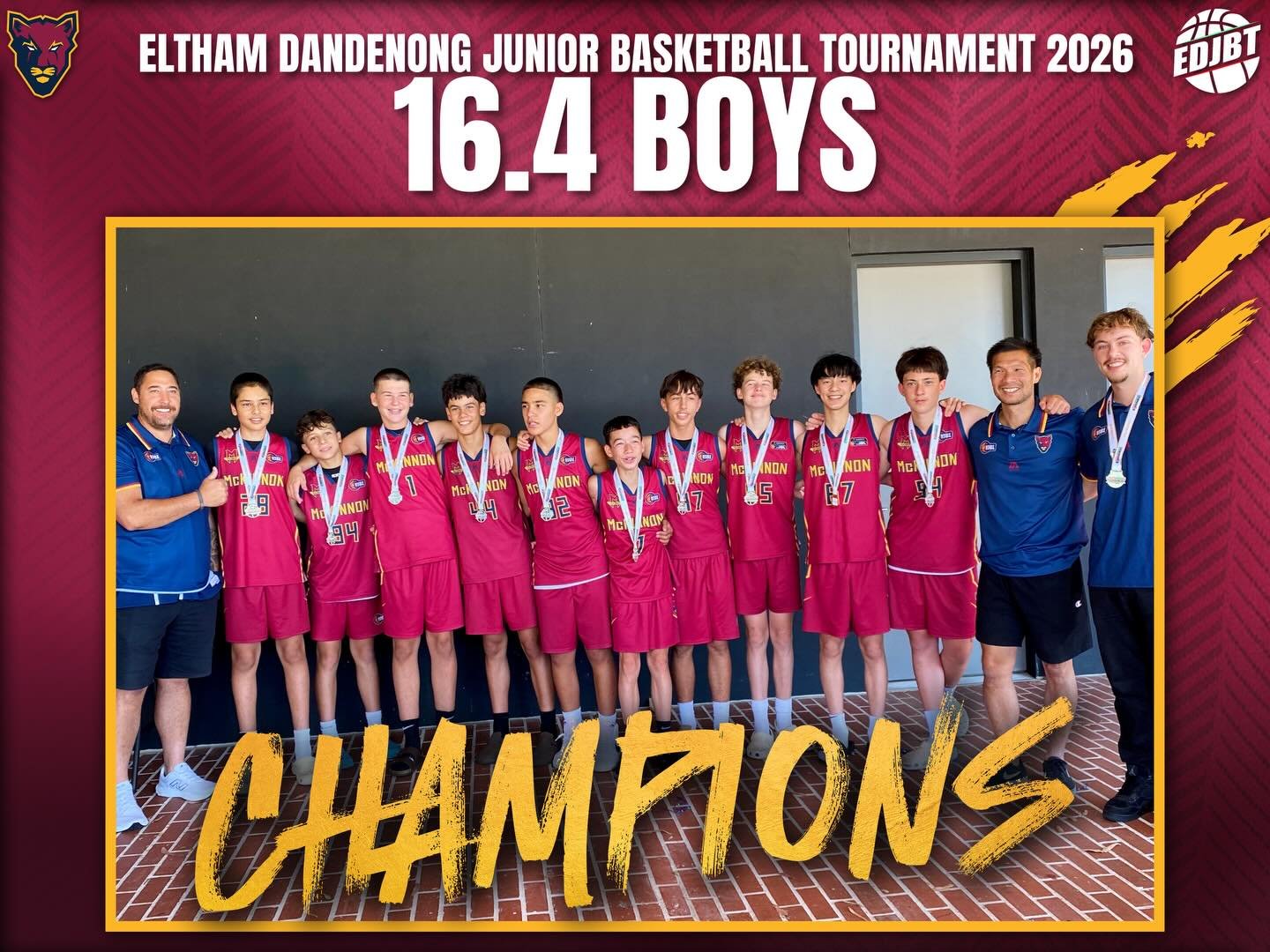 🏆 CHAMPIONS!!!

Congratulations to our U16.4 Boys on winning the EDJBT U16 Boys B4 Grand Final over Melbourne 59-54

#cougarpride🐾