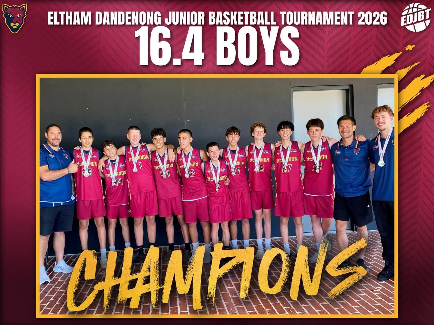 🏆 CHAMPIONS!!!

Congratulations to our U16.4 Boys on winning the EDJBT U16 Boys B4 Grand Final over Melbourne 59-54

#cougarpride🐾