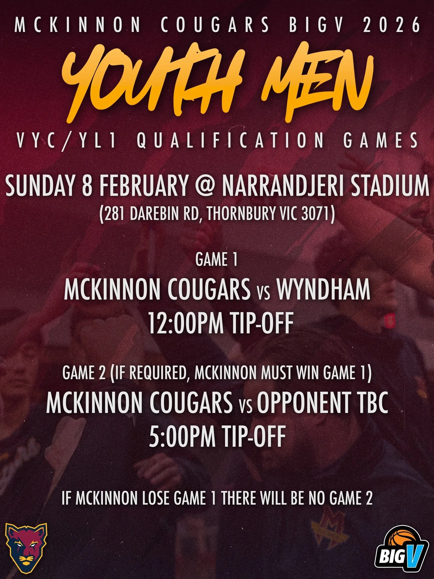 🏀 The McKinnon Cougars Youth Men will take the floor this Sunday, 8 February, with promotion on the line as part of the Big V Youth Qualification Series.

📰 Read more on the MBA website

#cougarpride🐾