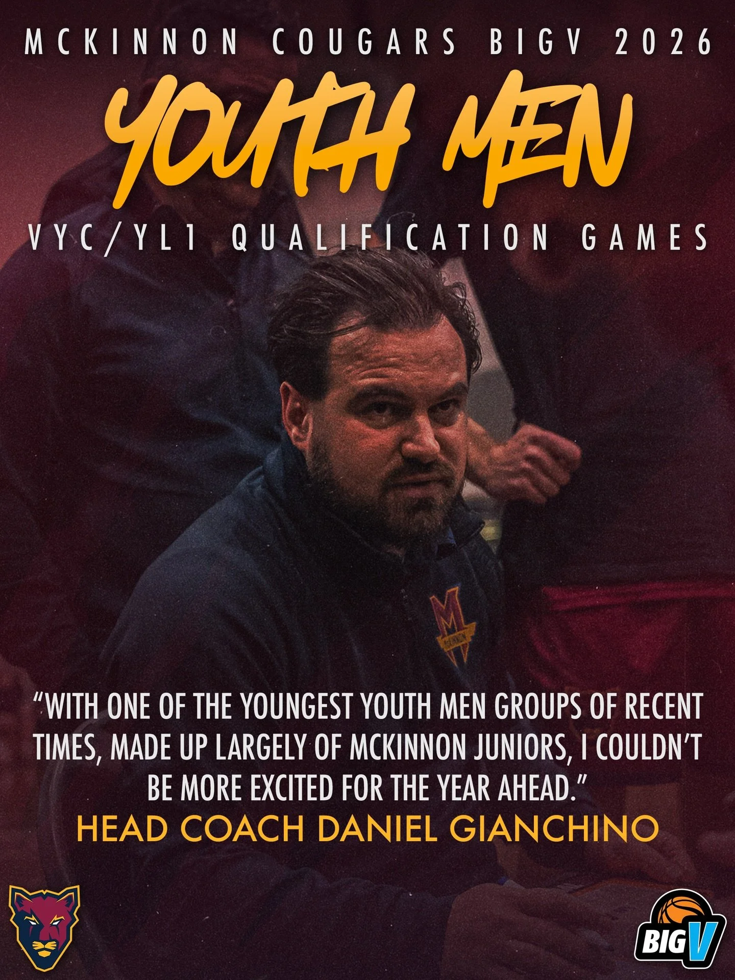 🤞 Good luck to our McKinnon Cougars Big V Youth Men in their VYC Qualification games today.

📰 Read more on the MBA website

⏰ 12:00PM Today (08/02/2026)
🗺️ Narrandjeri Stadium (Thornbury)

#cougarpride🐾