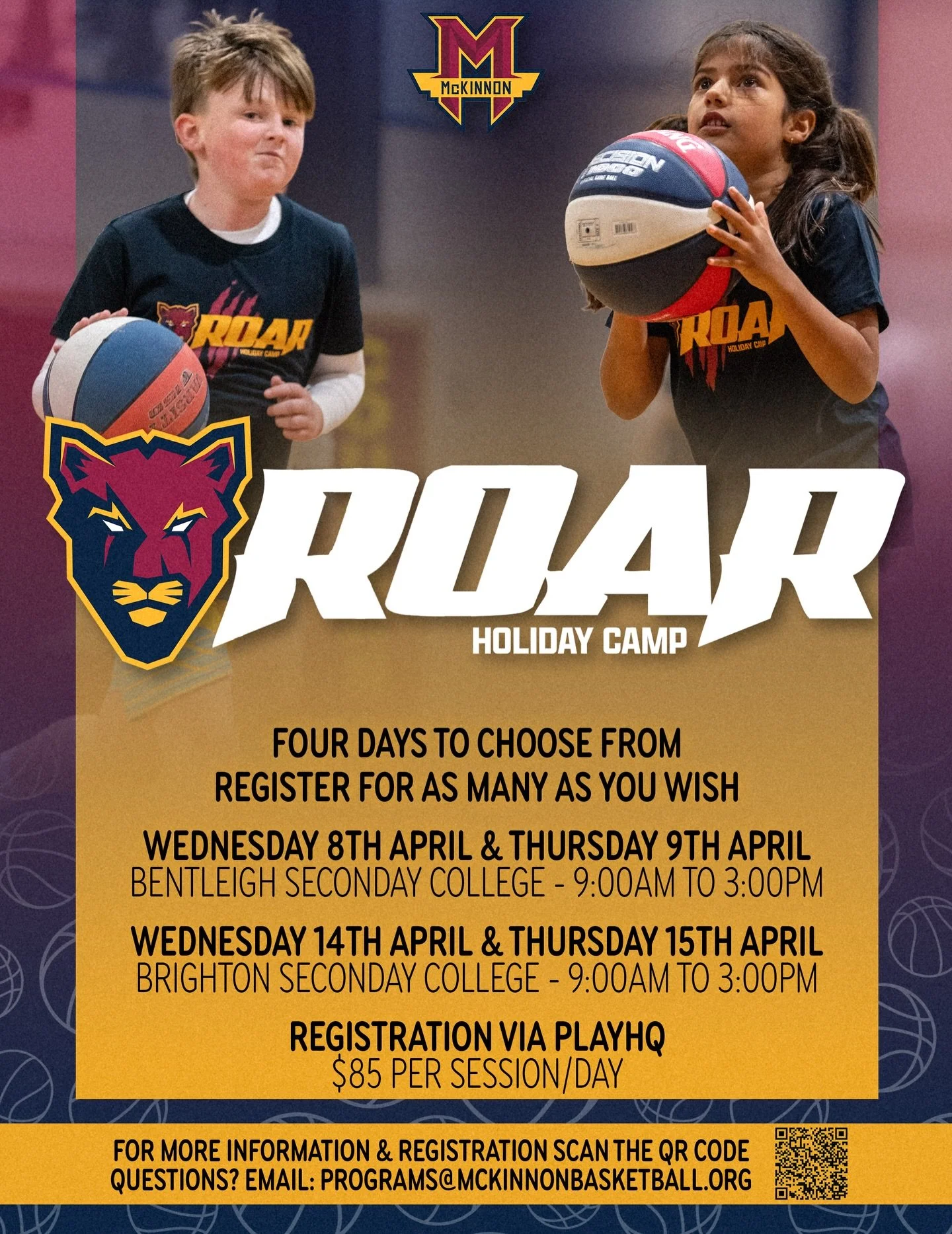 ROAR Holiday Camp 🏀🔥

Our ROAR Holiday Camp is the perfect mix of skill development, games, competitions and scrimmages for young athletes who love playing the game. Designed for players 6&ndash;13 years, this high-energy camp helps kids build conf