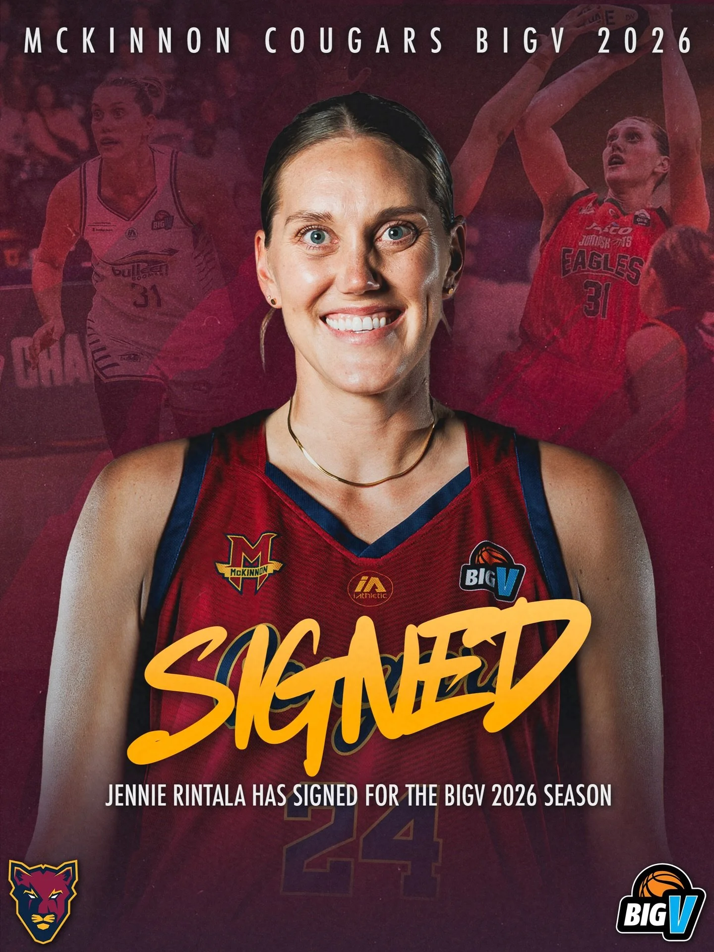 😁 MBA is pleased to announce the signing of American-born forward Jennie Rintala for the Big V Championship Women 2026 season.  📰 Read more on the MBA website

#CougarPride 🐾