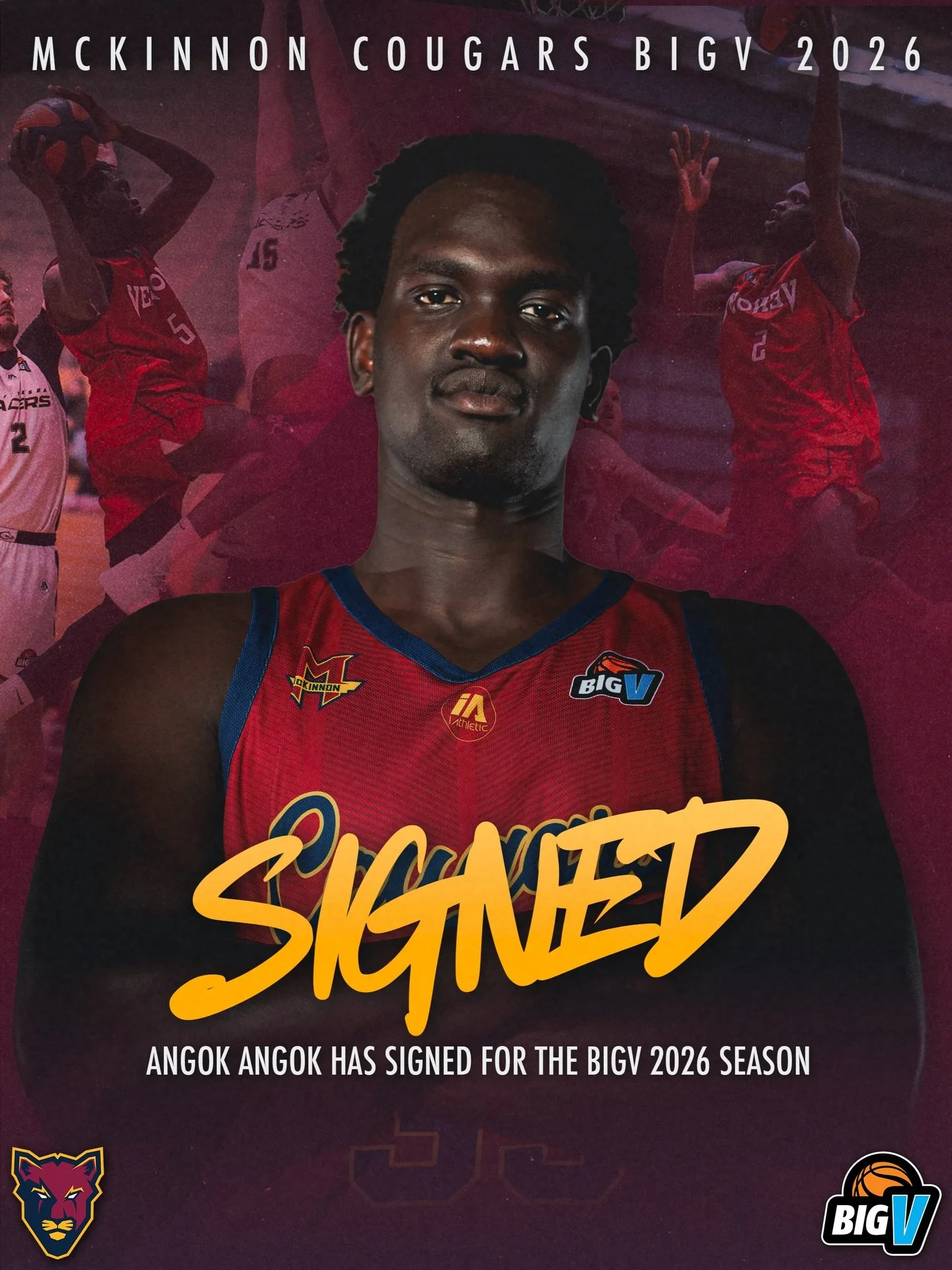 😃 MBA is pleased to announce the signing of Angok Angok for the Big V Basketball Championship Men 2026 season.

#cougarpride🐾