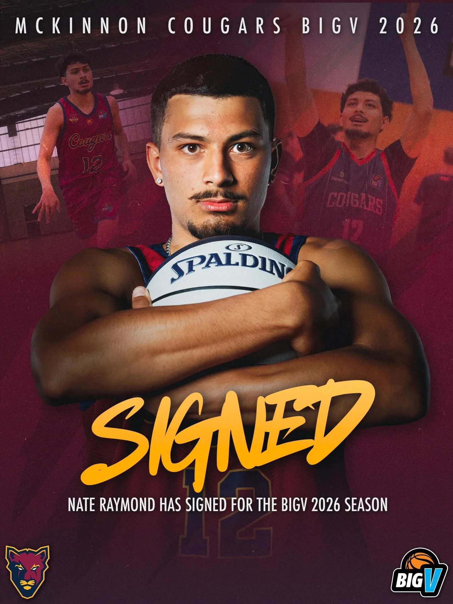 😃 MBA is pleased to announce the signing of Nate Raymond for the Big V Basketball Championship Men 2026 season.

#cougarpride🐾