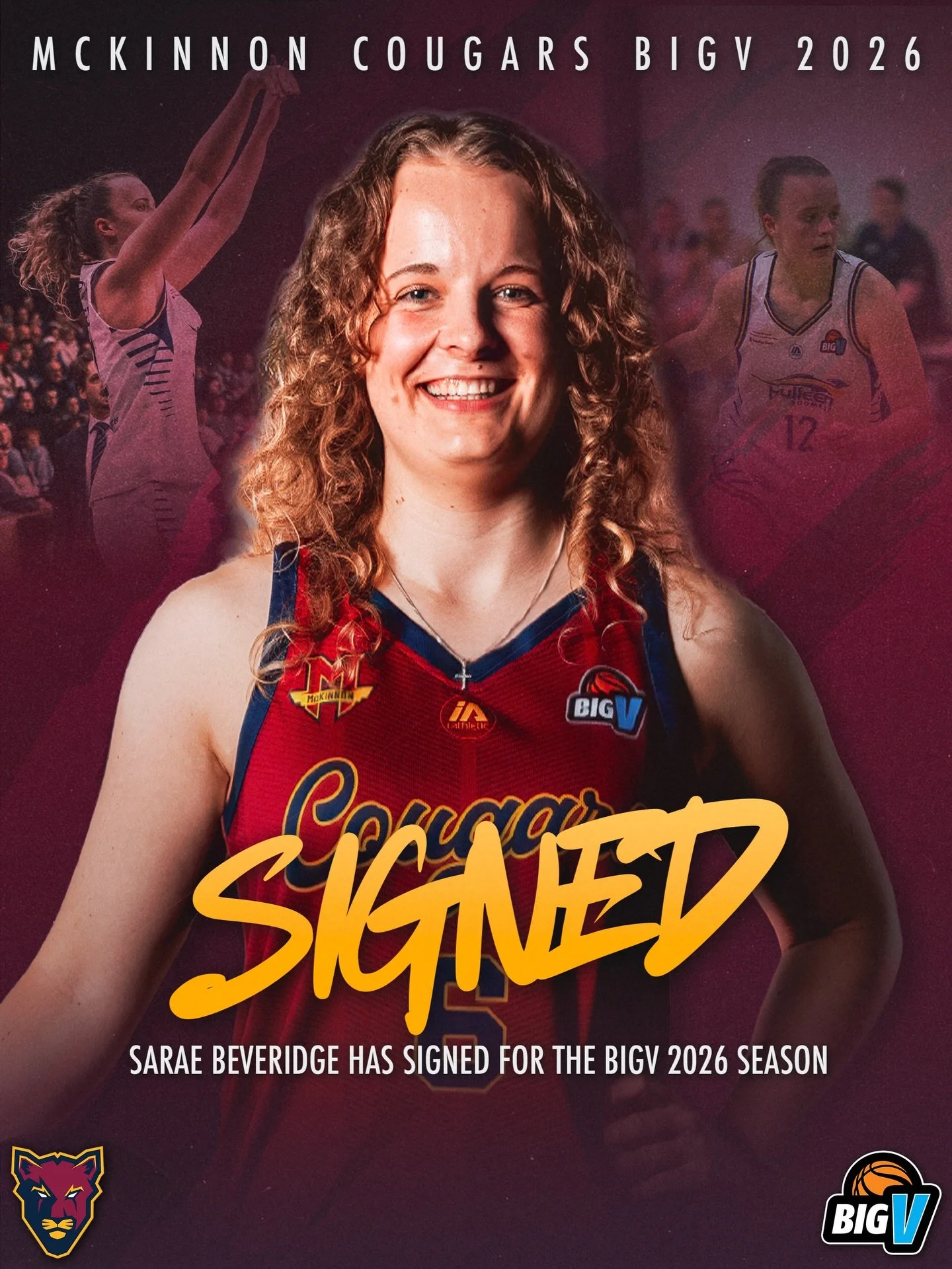 😃 MBA is pleased to announce the signing of Sara&rsquo;s Beveridgr for the Big V Basketball Championship Women 2026 season.

#cougarpride🐾