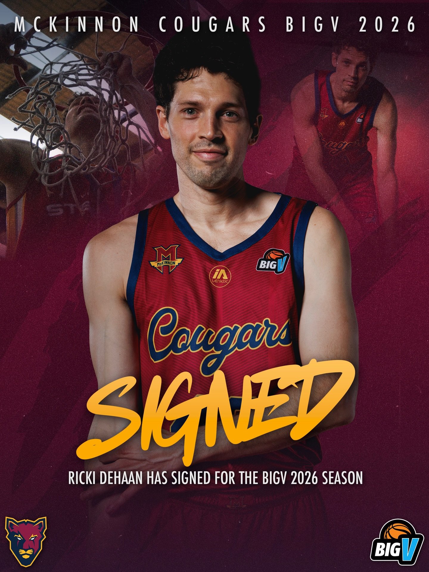 😃 MBA is pleased to announce the signing of Ricki DeHaan for the Big V Basketball Championship Men 2026 season.

#cougarpride🐾