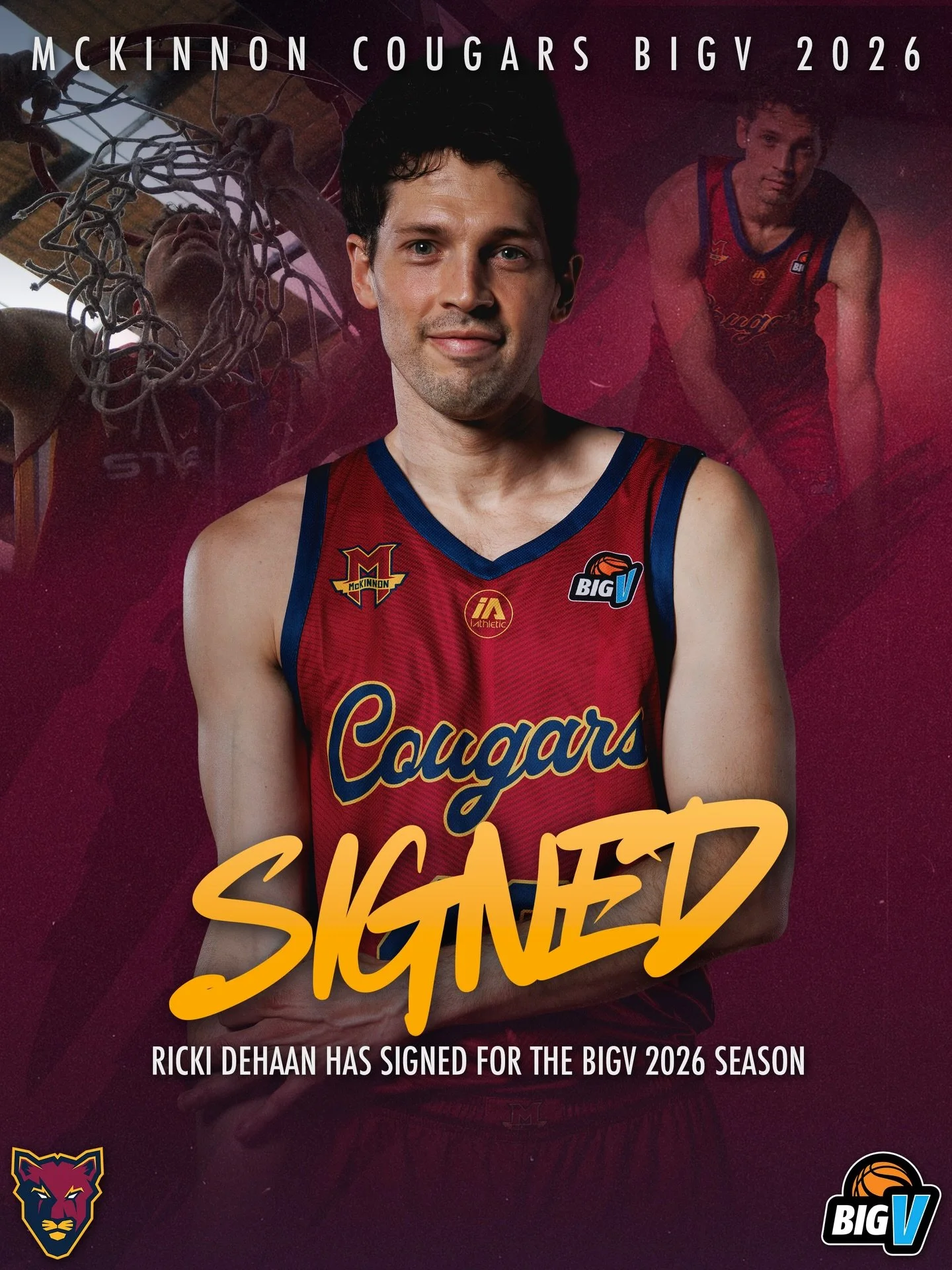😃 MBA is pleased to announce the signing of Ricki DeHaan for the Big V Basketball Championship Men 2026 season.

#cougarpride🐾