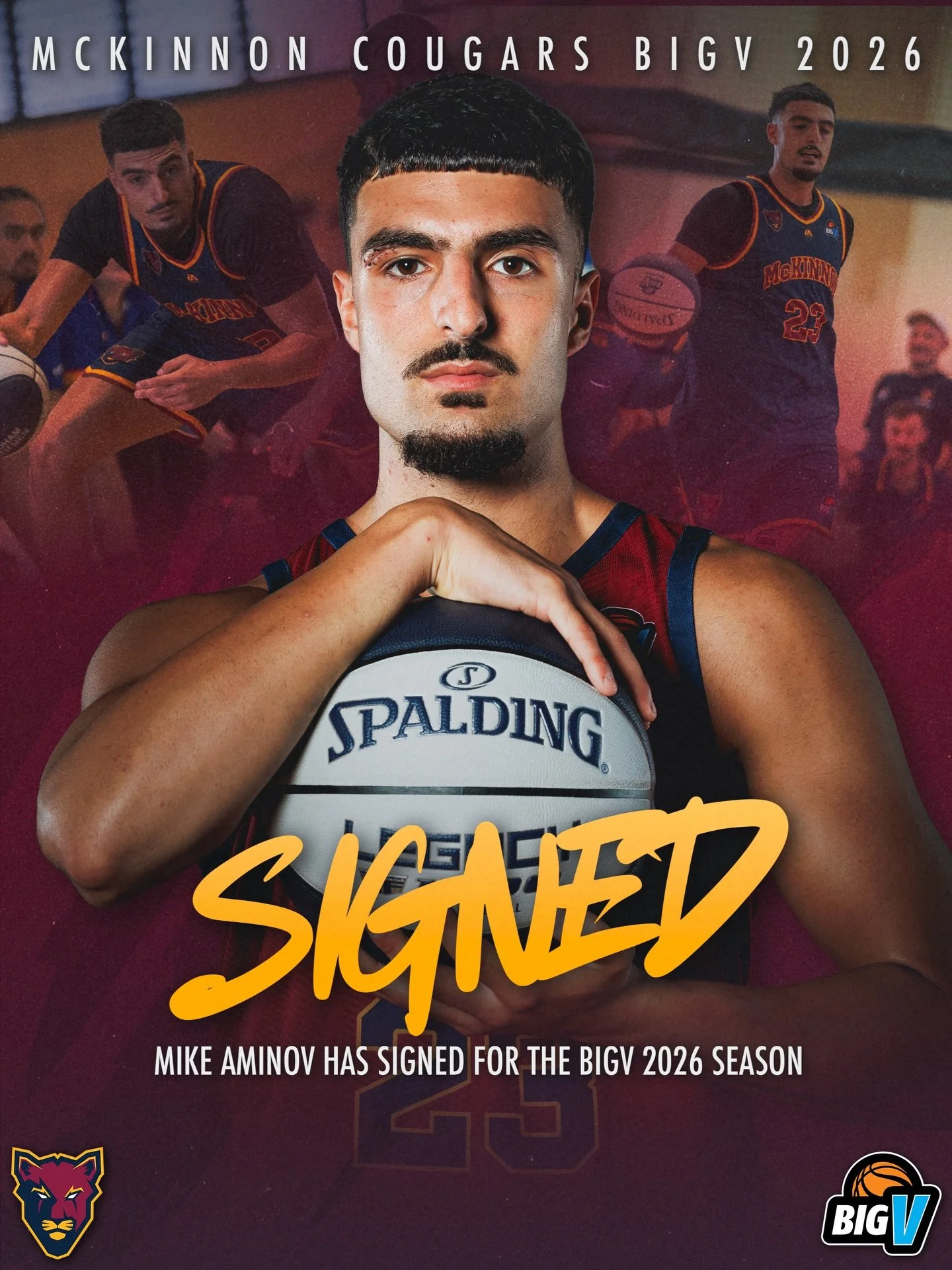 😃 MBA is pleased to announce the signing of Mike Aminov for the Big V Basketball Championship Men 2026 season.

#cougarpride🐾