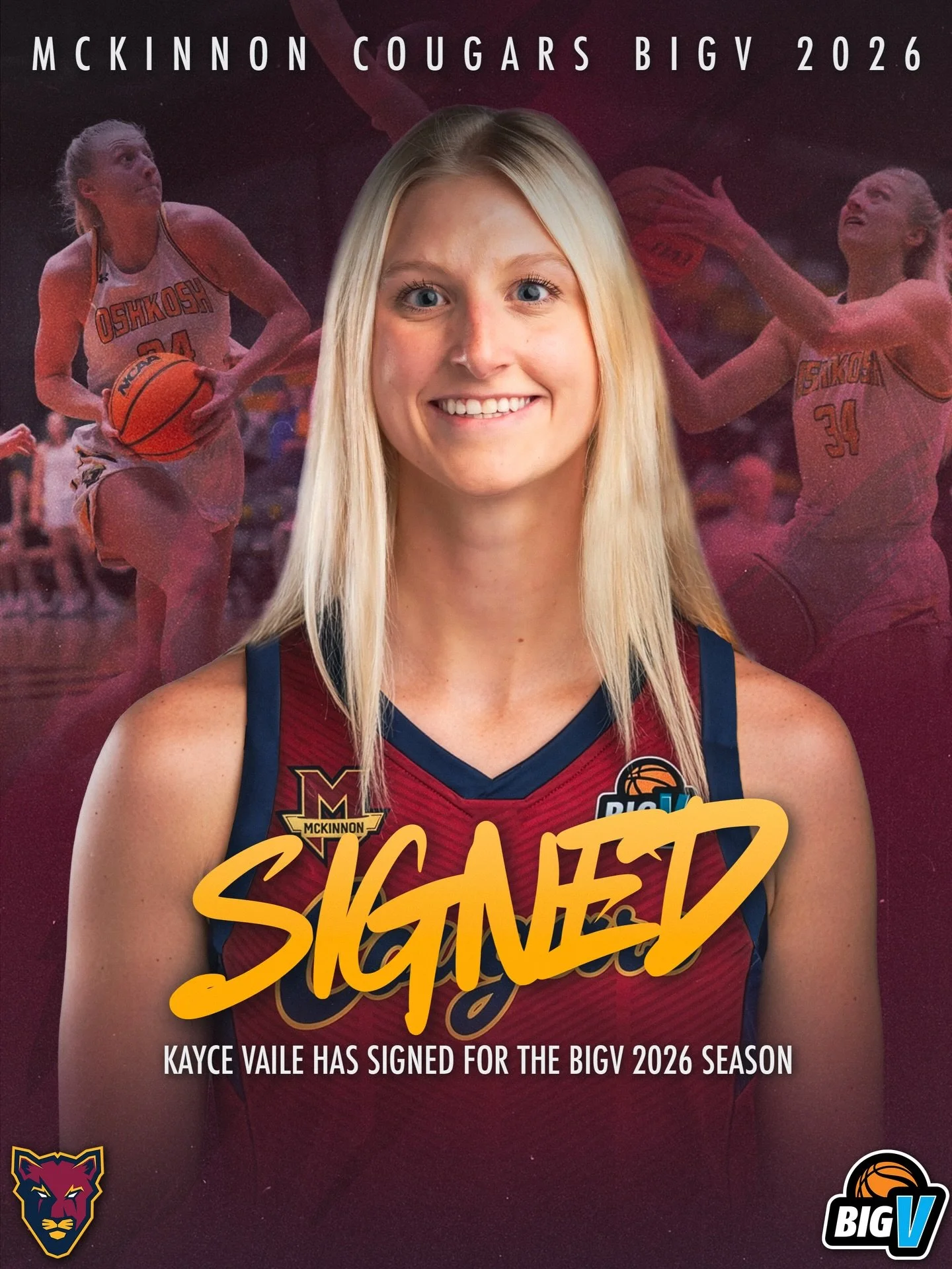 😁 MBA are pleased to announce the signing of import Kayce Vaile for the Big V Championship Women 2026 season.  📰 Read more on the MBA website

#CougarPride 🐾