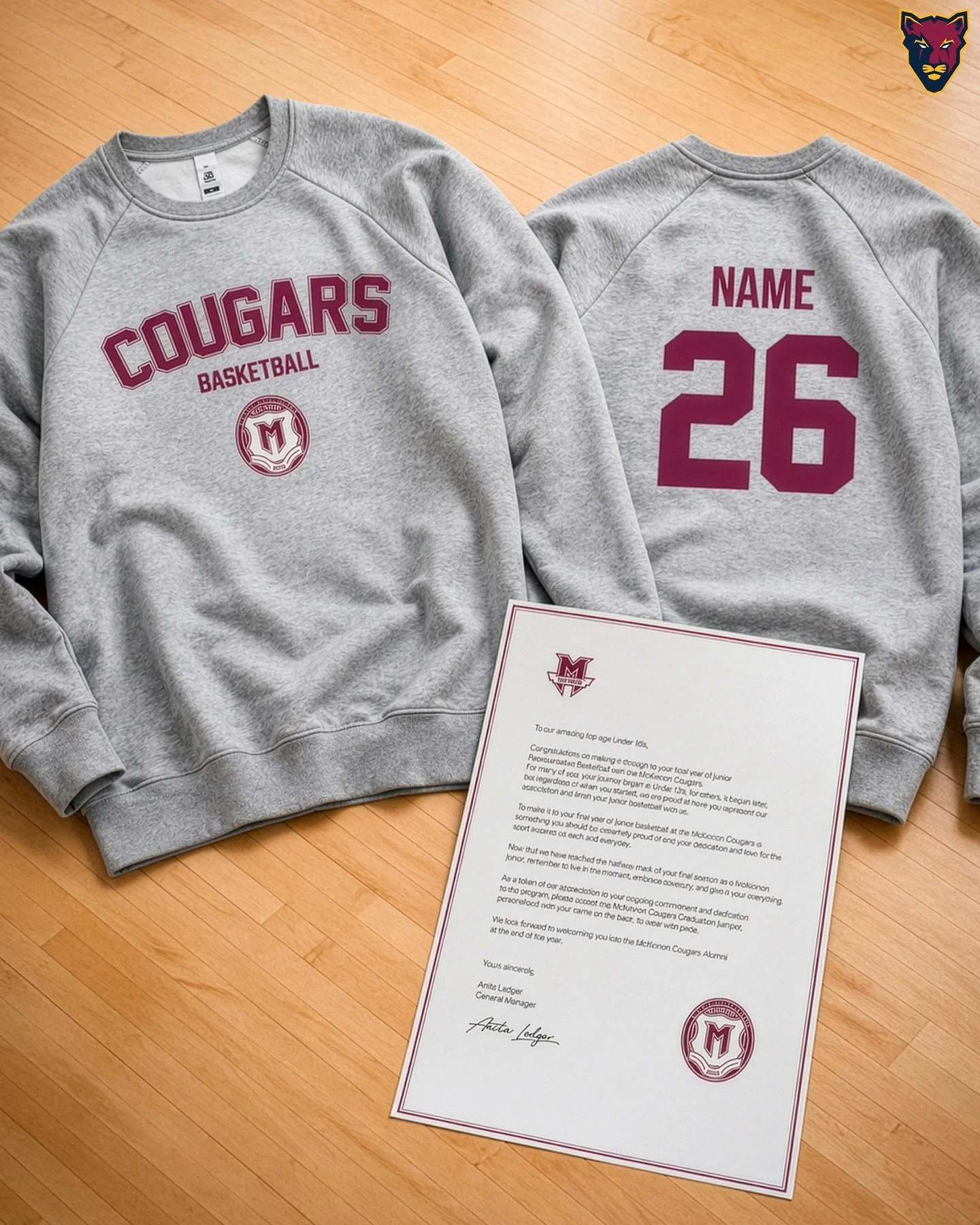 A special moment for our top-age Under 18s 🎁

Presented with their personalised 2026 Graduation Jumpers &mdash; a small thank you for everything they&rsquo;ve given ❤️🏀

#CougarPride 🐾🐆