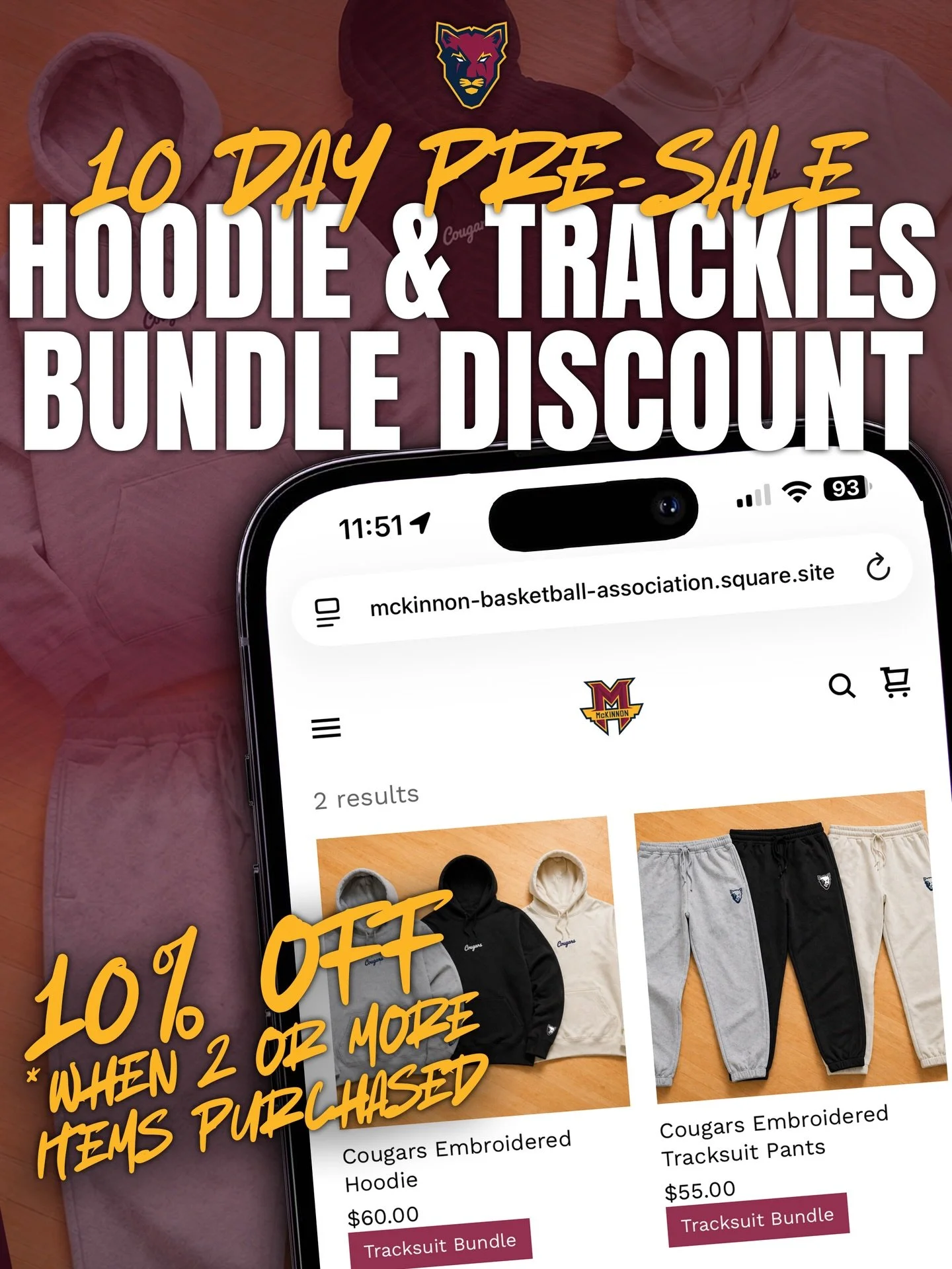 🐾 The NEW Cougars Embroidered Tracksuit is here, with a 10-day pre-sale now live.

😀 Available in Black, Grey Marle and Ecru in both Hoodies and Trackpants. Mix and match or grab the full set. Buy 2 or more items and receive 10% off.

‼️ Pre-sale c