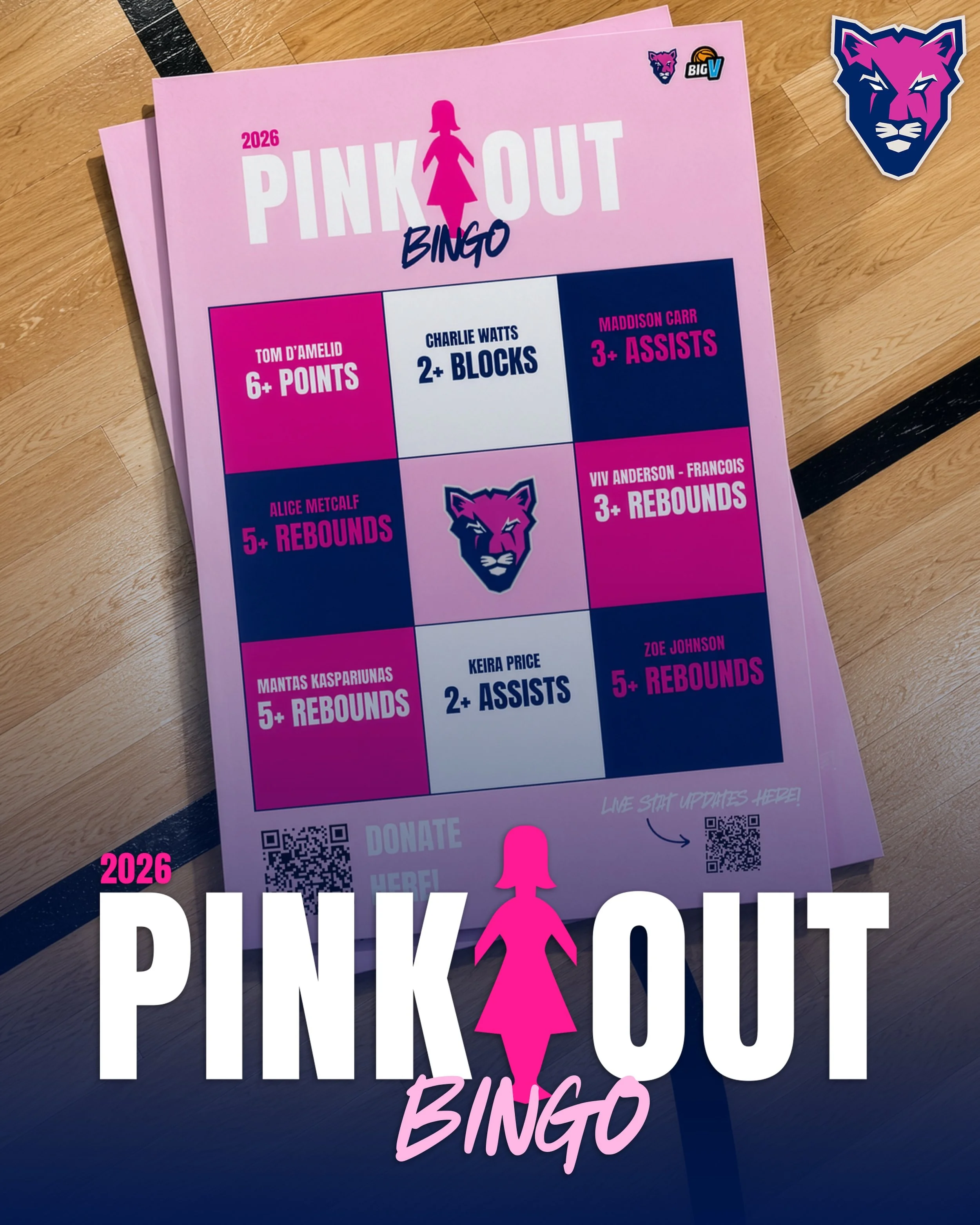 🎀 BCNA x Big V Bingo lands at GESAC this weekend as part of the McKinnon Cougars Pink-Out Round.

Pick up a Bingo Card for just $3 and follow along with all the on court action across the weekend&rsquo;s Big V games 🏀

Purchase via pre-sale here: h