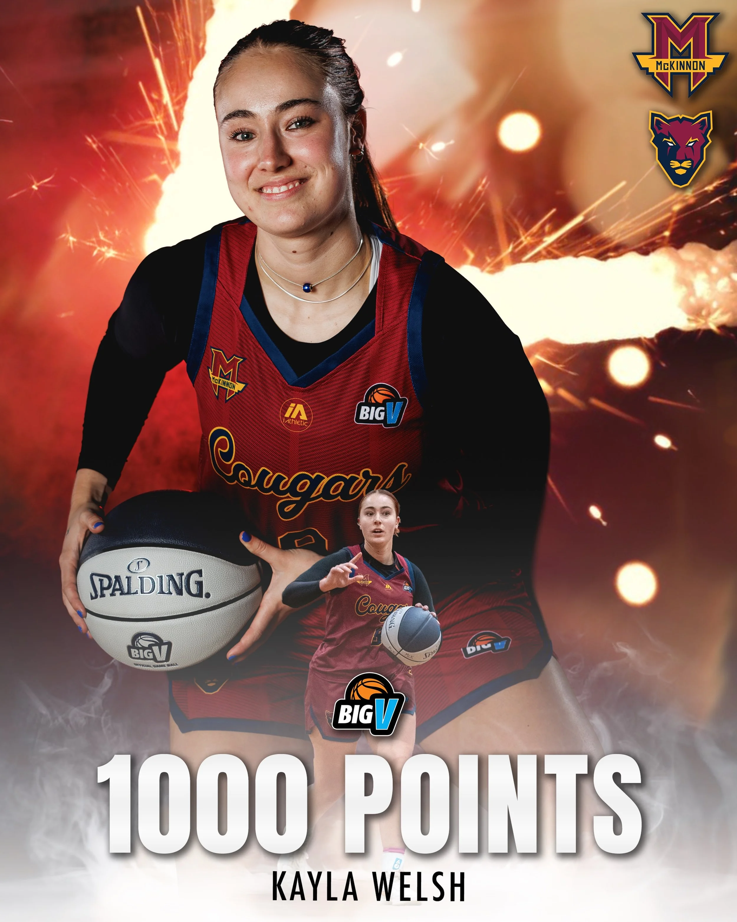 👏 Congratulations to Kayla Welsh on reaching the 1️⃣0️⃣0️⃣0️⃣ points milestone in Big V recently!

#CougarPride 🐾
