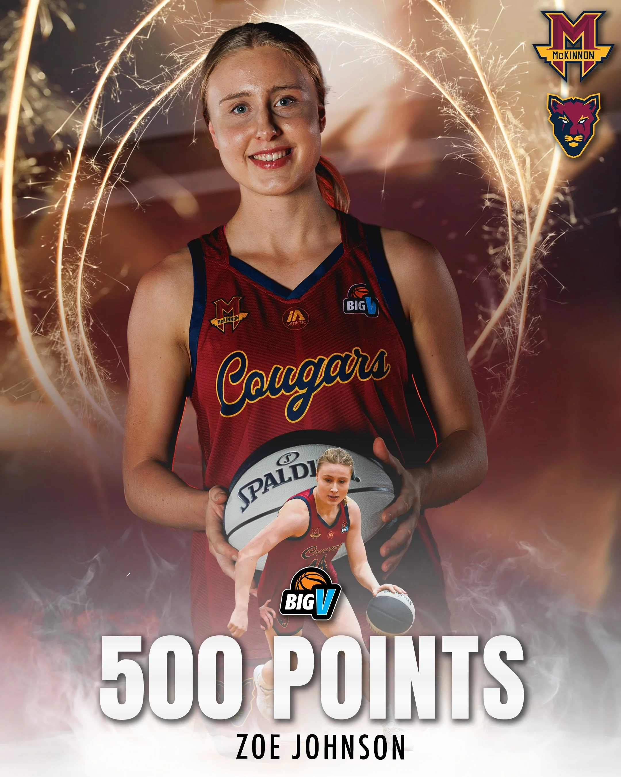 👏 Congratulations to Zoe Johnson on reaching the 5️⃣0️⃣0️⃣ points and 5️⃣0️⃣0️⃣ rebounds milestone in Big V recently!

#CougarPride 🐾