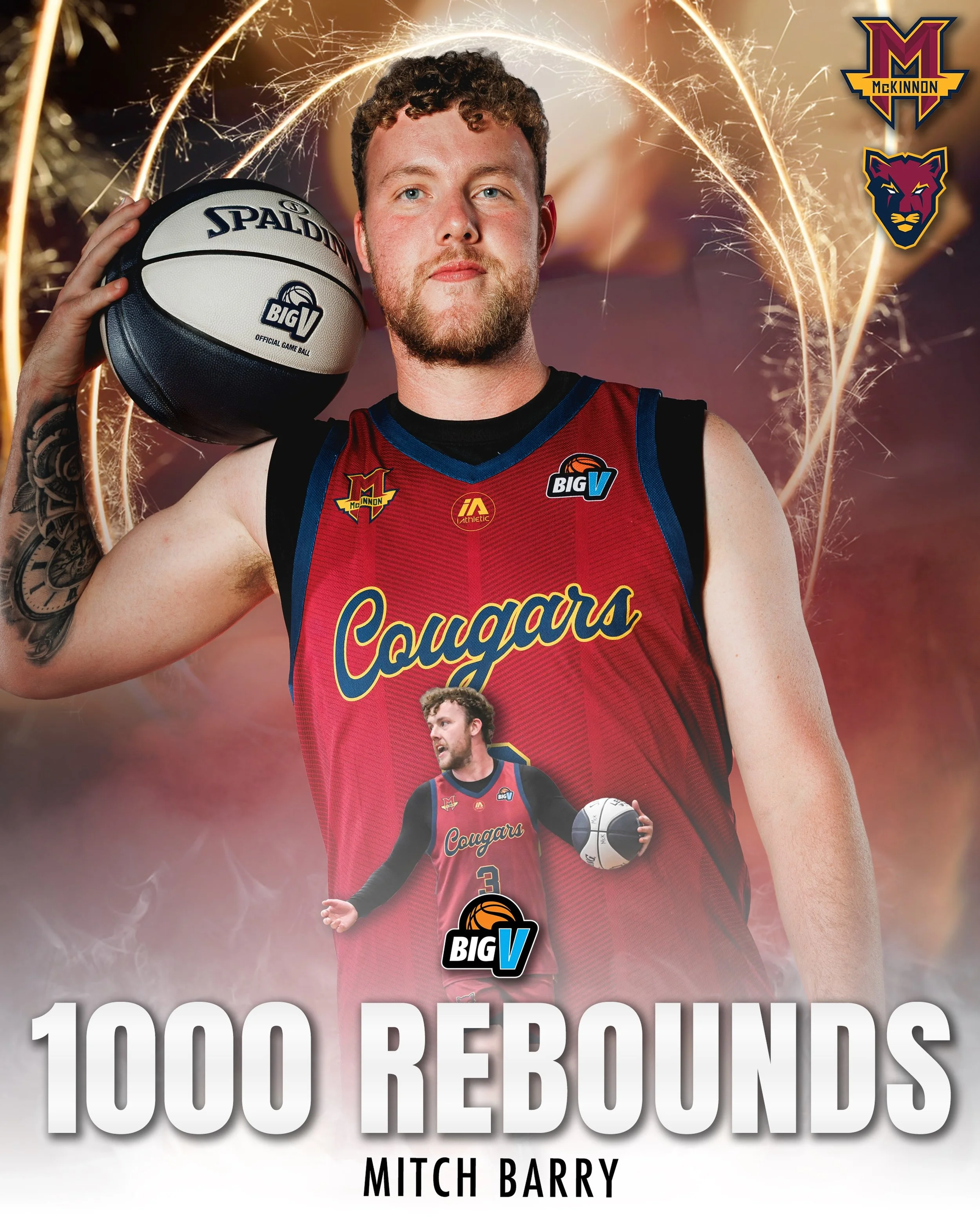 👏 Congratulations to Mitch Barry on reaching the 1️⃣0️⃣0️⃣0️⃣ rebound milestone in Big V recently!

#CougarPride 🐾
