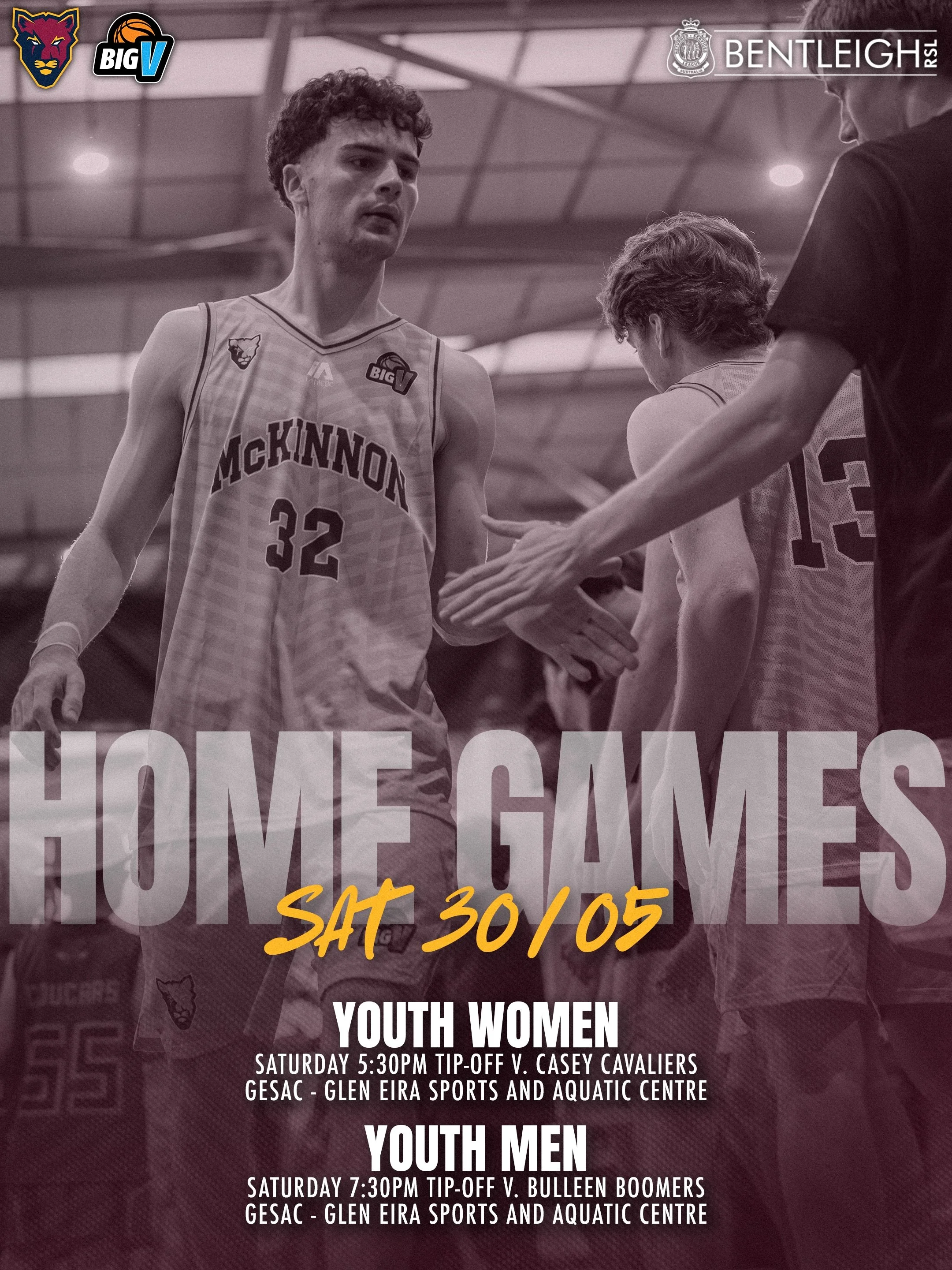 🏀 Big V action continues this weekend for the Cougars!

Our Youth Men and Youth Women are back at home on Saturday night at GESAC, while the Championship Women and Championship Men hit the road to take on Hume City. The weekend then continues on Sun