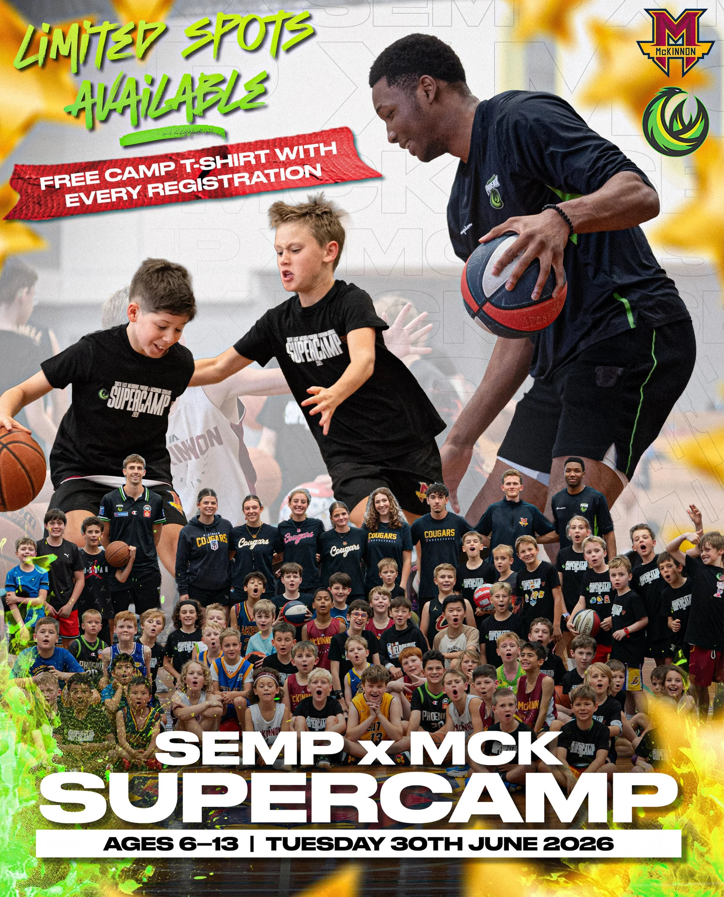 🏀 SEM Phoenix x McKinnon Super Camp is back these Winter School Holidays!

Join us on Tuesday 30 June for a day of skill development, games, competitions, Phoenix-themed activities and exclusive camp merchandise. 🔥
 🔗 Register via the link in the 