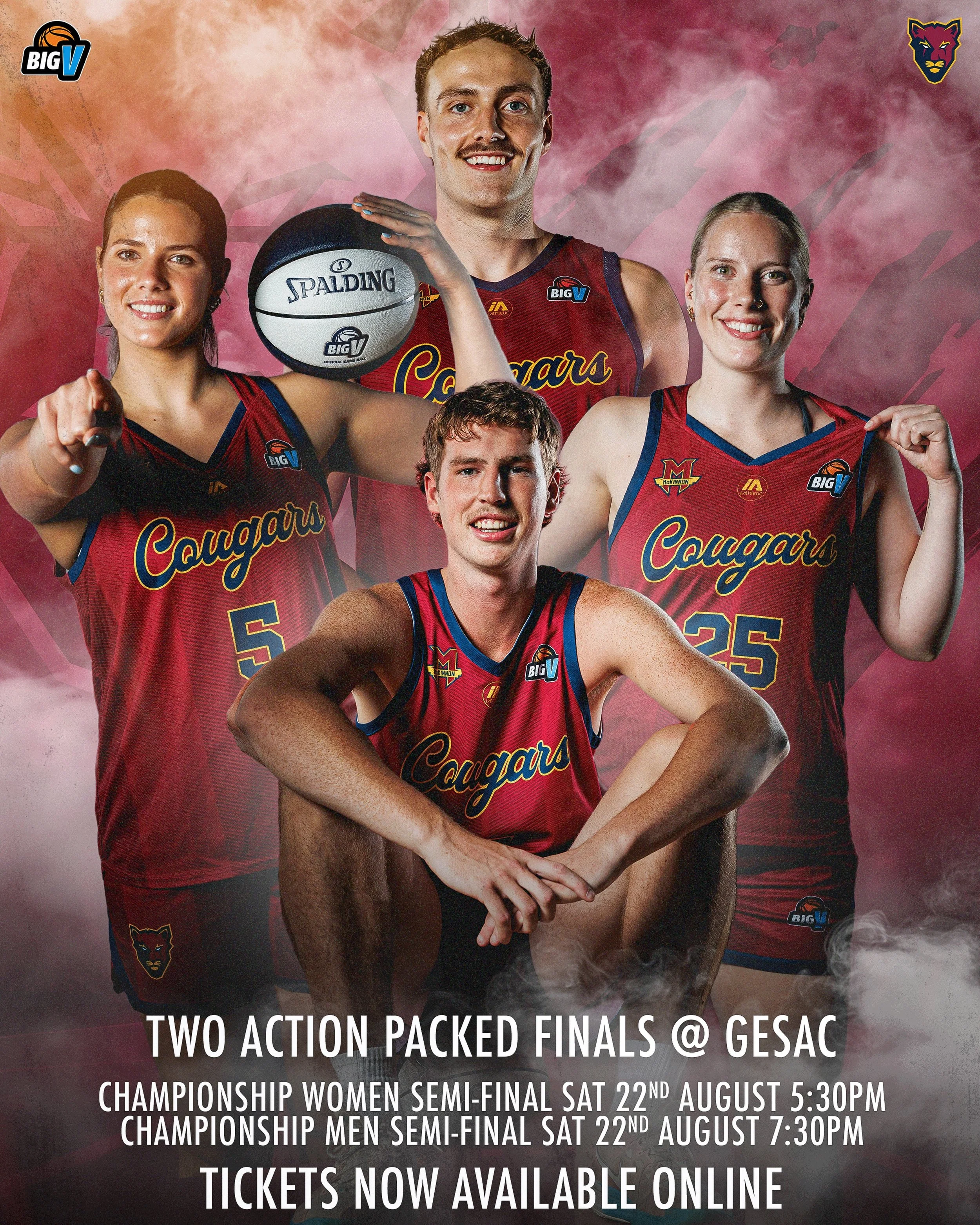 🏀 The McKinnon Cougars Championship Women and Championship Men will host a massive Big V Semi Final Double-Header at GESAC on Saturday, August 22nd.

🎟️ Purchase tickets via the link in the bio

#cougarpride🐾